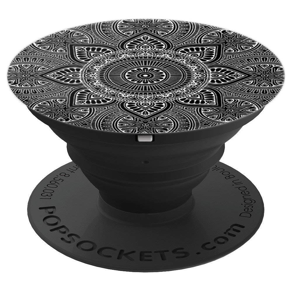 Floral Mandala White Black Geometric Pattern Flower Zen Gift PopSockets Swappable PopGrip