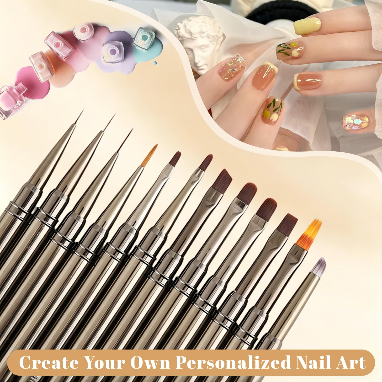 13 Piezas Pinceles para Uñas, Pincel Acrilico Uñas y Kit Uñas de Gel Semipermanentes, Kit Manicura Francesa Semipermanente con Paleta, para Gel de Construcción para Uñas y Pinceles Acrilico