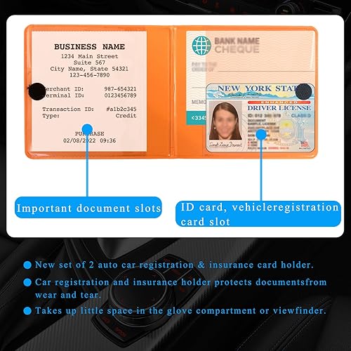 Miniatura 3 de Kewucn Paquete de 2 soportes para seguro de registro de automóvil, organizador esencial de 10.55 x 4.8 pulgadas con cierre, accesorios interiores de