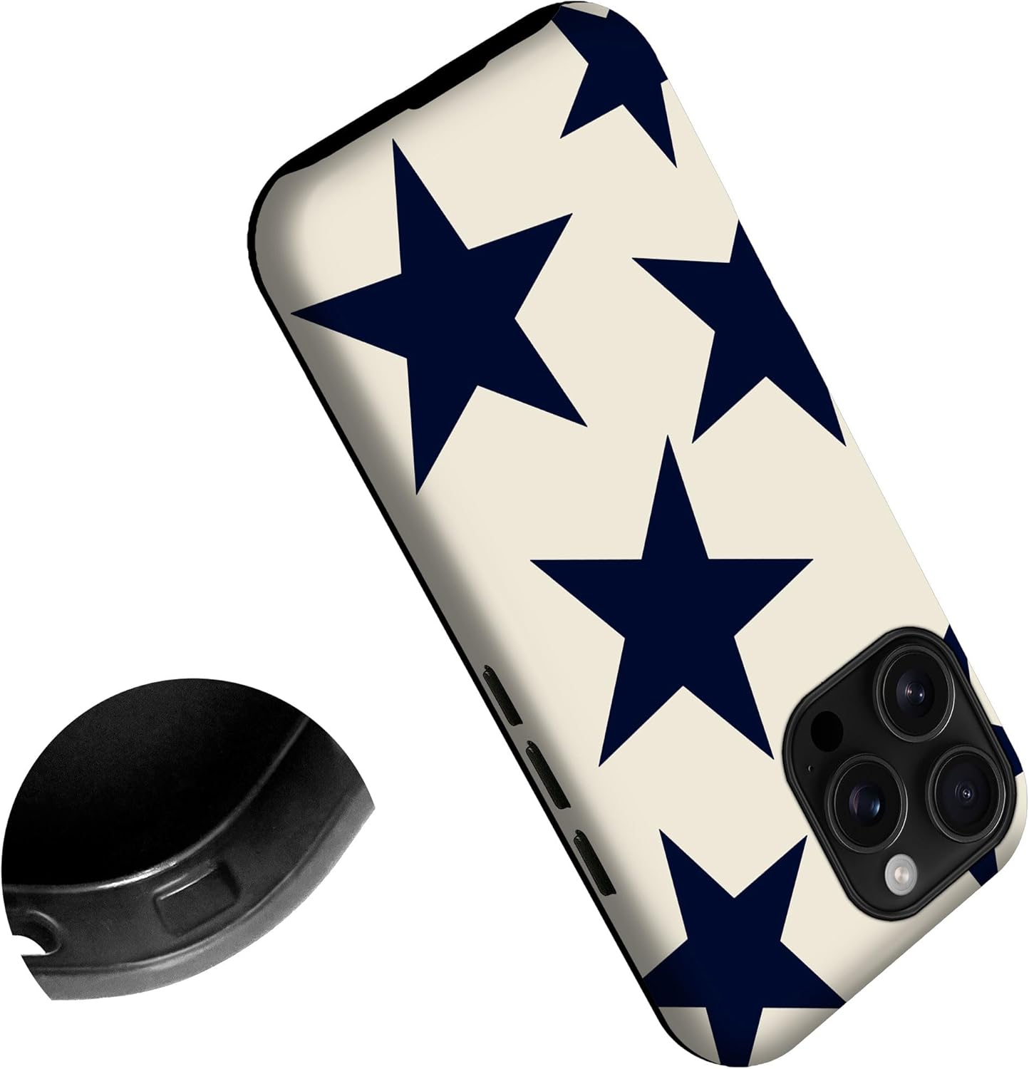 for iPhone 16 Pro Case | Beige Navy Blue Stars | Slim Drop Protection Design - Image 3