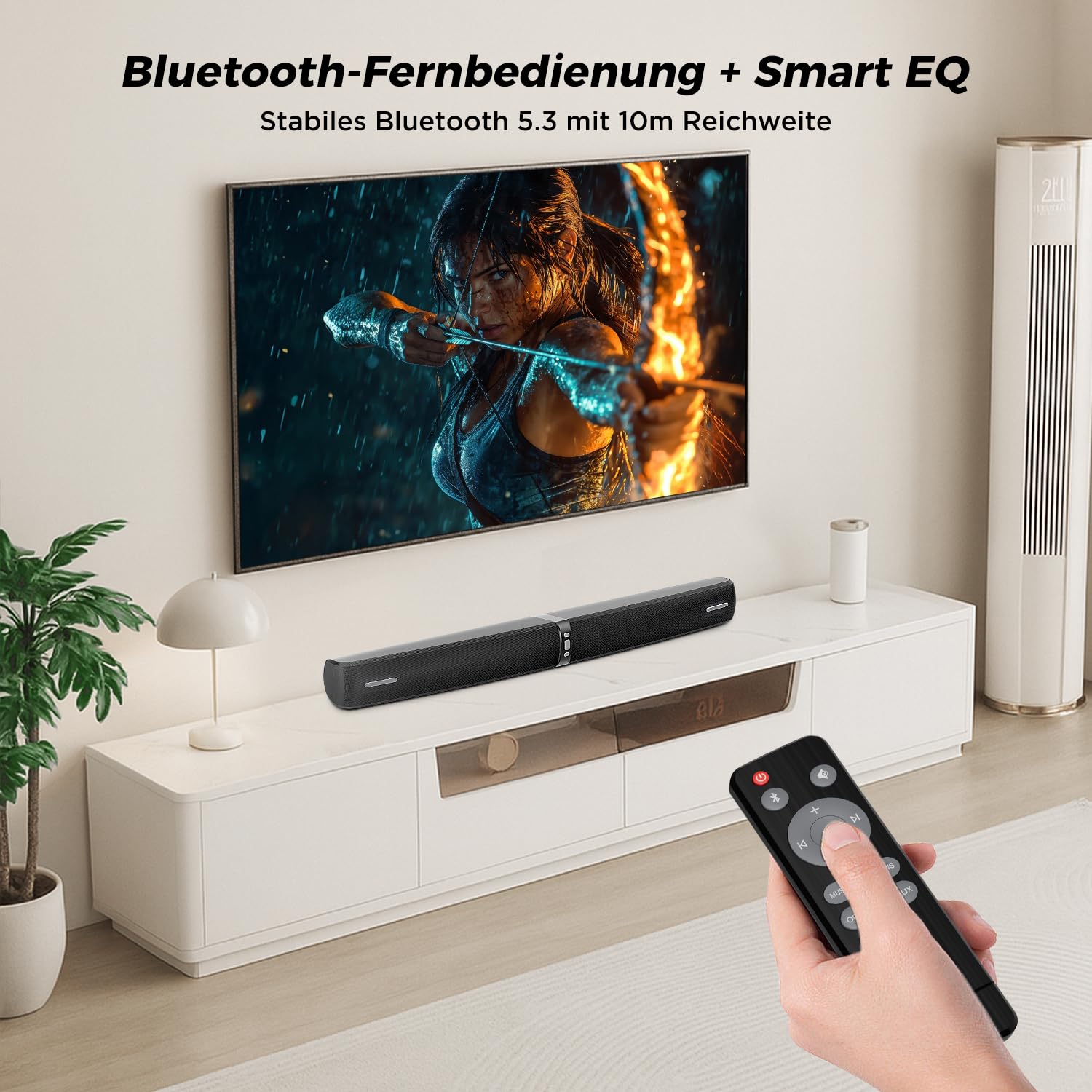 Soundbar für TV Geräte, 2-in-1 Trennbare Tower-Lautsprecher mit Bluetooth 5.3/HDMI-ARC/Optisch/AUX – Wandmontagefähige Home Cinema Sound bar mit Surround-Sound für PC/Gaming/Projektoren (Black) 1Pcs