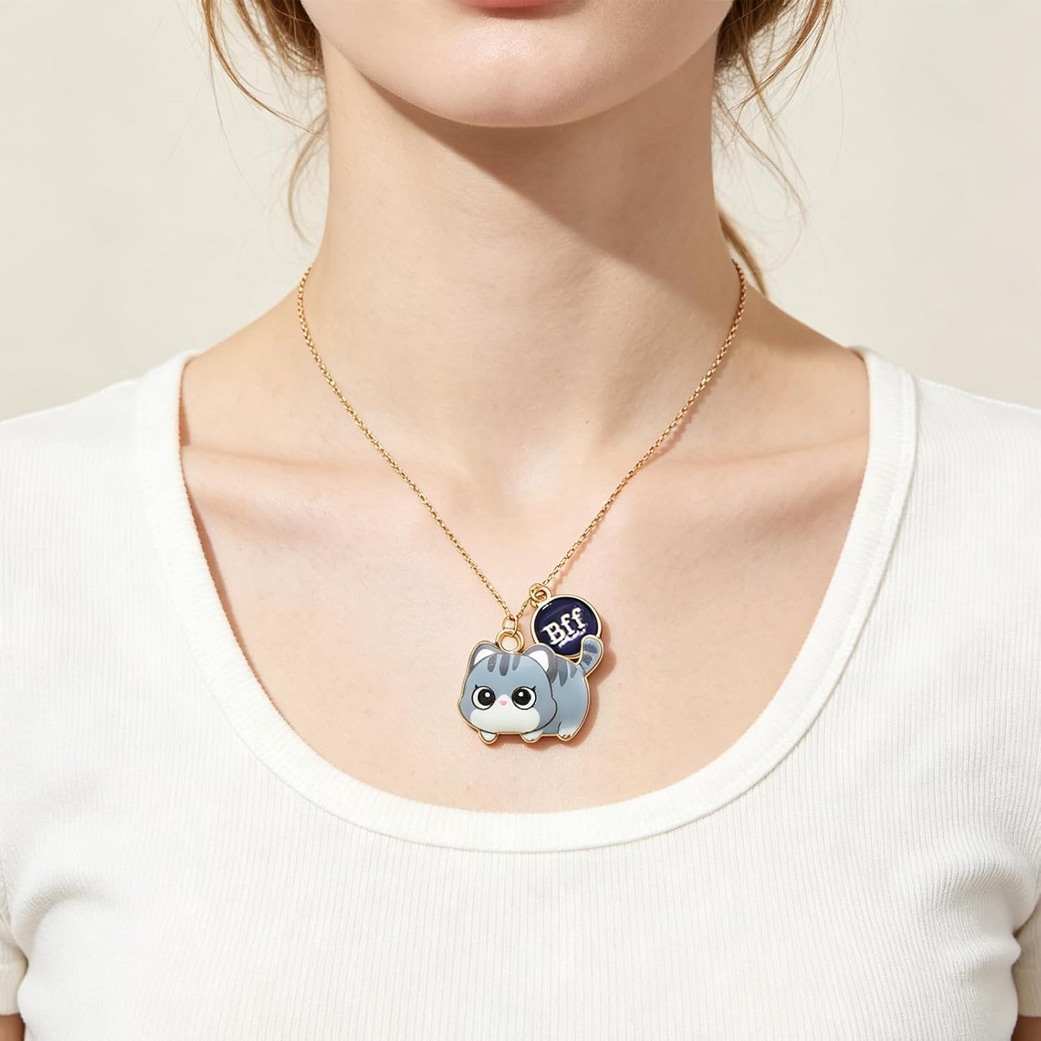 3Pcs Friendship BFF Necklace Cute Kitty Cat Pendant Necklaces Funny Little Cat Choker Necklace for Women Men Best Friends Jewelry Gift image 2