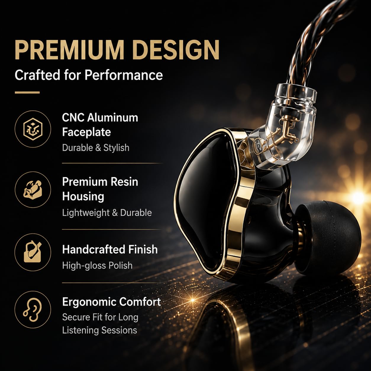 Cuffie Hi-Fi con cavo in-ear, auricolari IEM con cavo staccabile, design ergonomico con isolamento acustico, auricolari da 3,5 mm, suono chiaro per musica, giochi, monitoraggio studio e