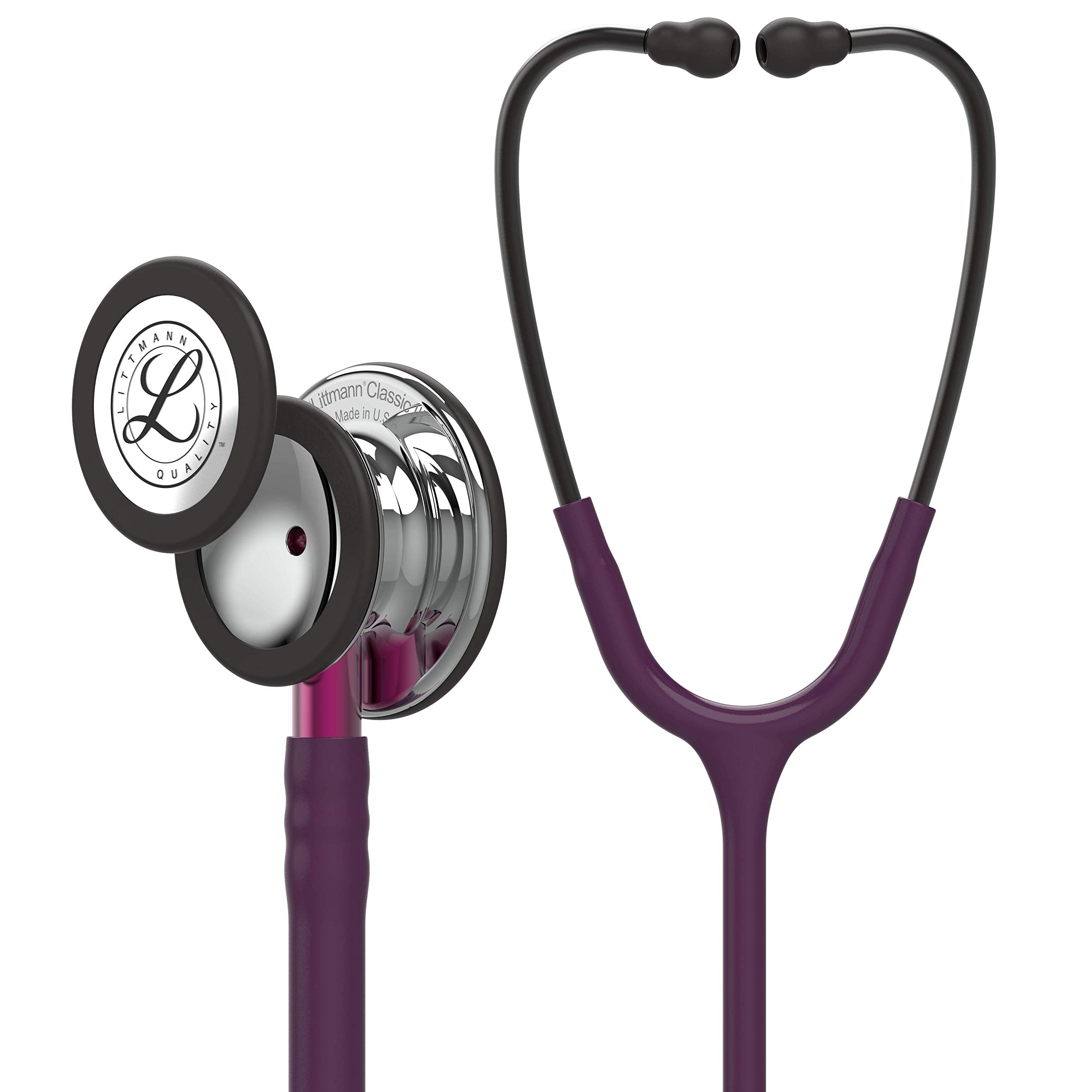 3M Littmann Classic III Stethoskop mit Gravur personalisiert, Arzt Stethoskop zur Überwachung, Profi Diagnostikstethoskop für Praxis, Klinik, Pflege (Hochglanz-Pflaume (Pinker Schlauchanschluss))
