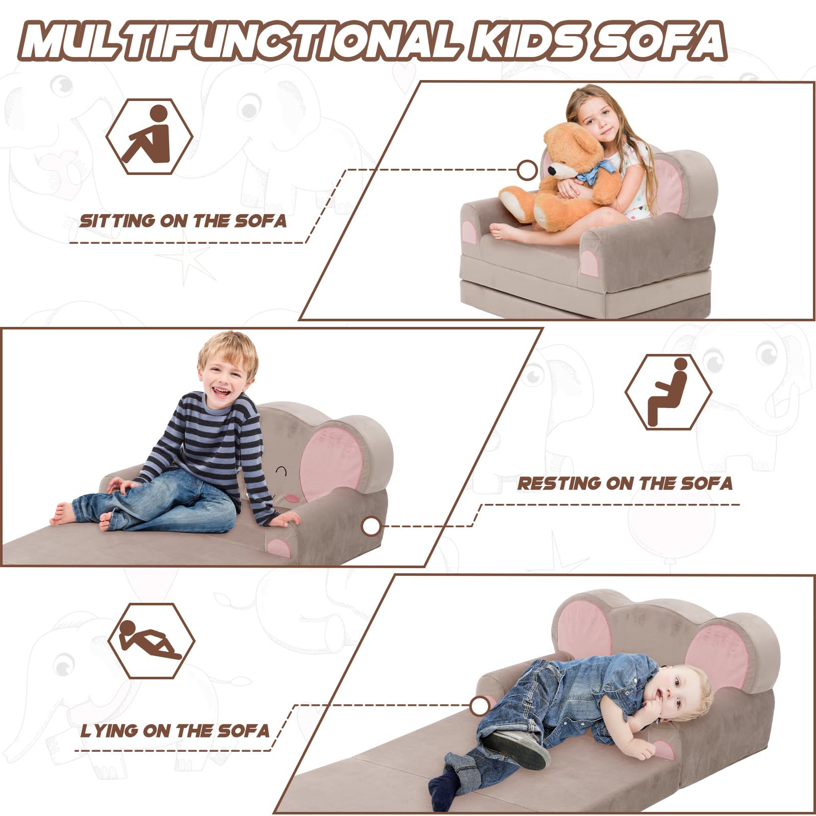 2 en 1 Canapés pour Enfants,Canapé Enfant Convertibleavec Housse de Canapé Amovible,Chauffeuse Enfant Convient aux Salons,Chambres et Salles de Jeux,comme Cadeau d'anniversaire pour Filles et Garçons