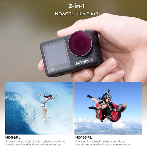 Miniatura 3 de K&F Concept Paquete de 4 filtros NDPL compatibles con DJI Osmo Action 4, ND8PL ND16PL ND32PL ND64PL Filtros multifunción polarizadores de densidad