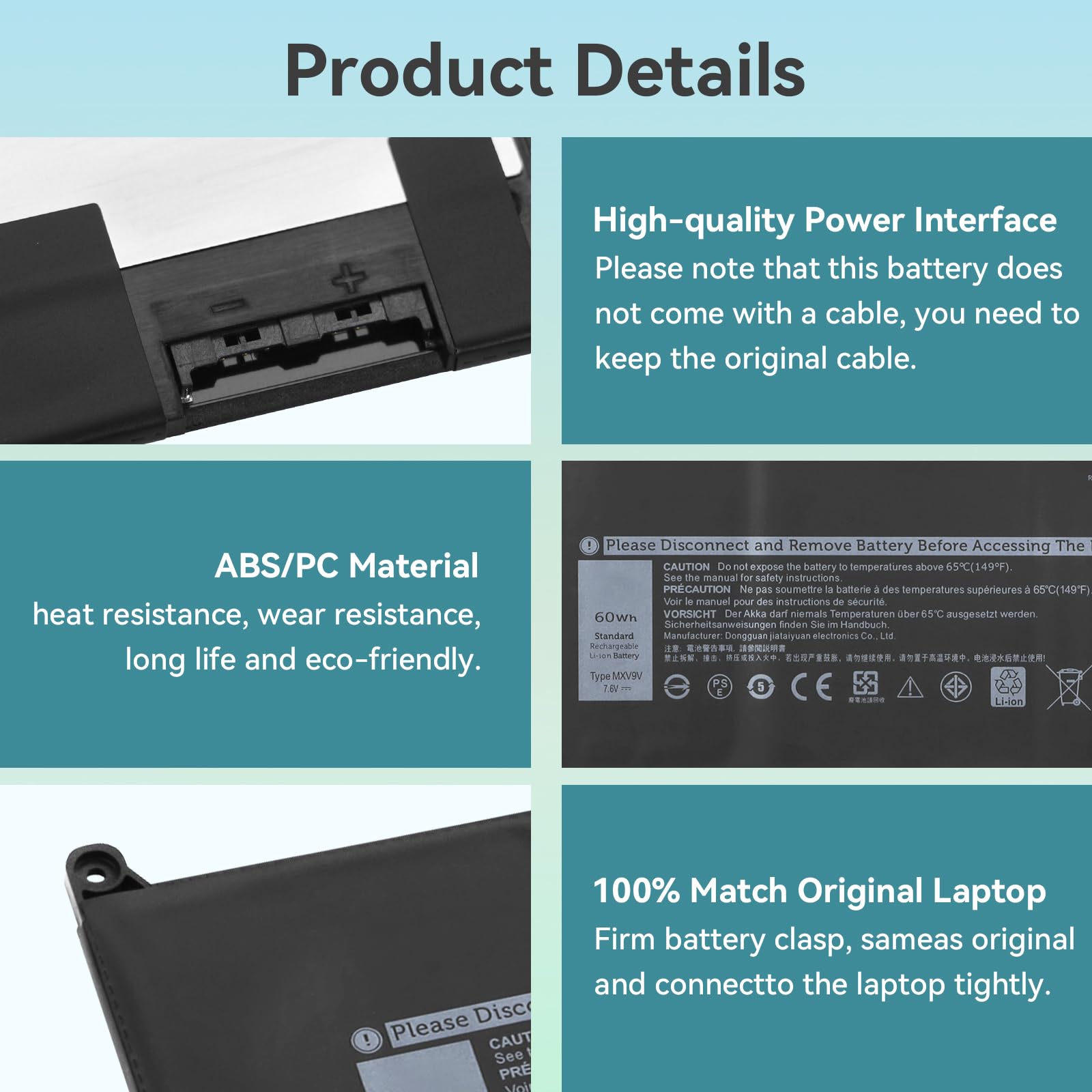 60Wh MXV9V Batterie pour Dell Latitude 5300 5310 7300 7400 E5300 E5310 E7300 E7400 Inspiron 7300 7306 2-in-1 Black P96G P97G P99G P100G P97G001 P97G002 P100G001 451-BCJG D1XK9 829MX 5VC2M N2K62 05VC2M