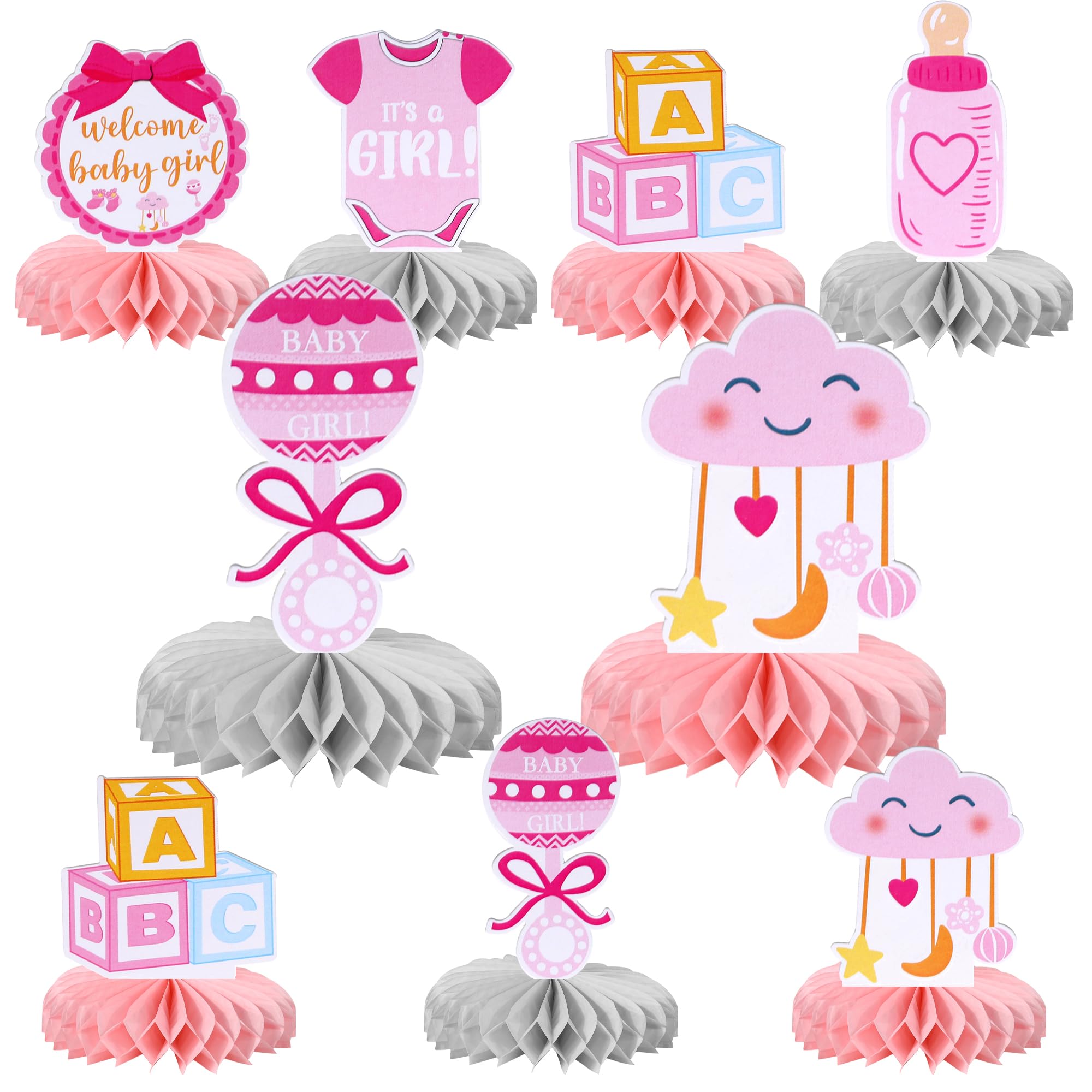 6 PCS Baby Shower Decorations Honeycomb Table Centerpieces Oh Baby Welcome Baby Girl Table Toppers It's a Girl Honeycomb Centerpiece for Gender Reveal Baby Shower Girls Birthday Party Supplies Pink