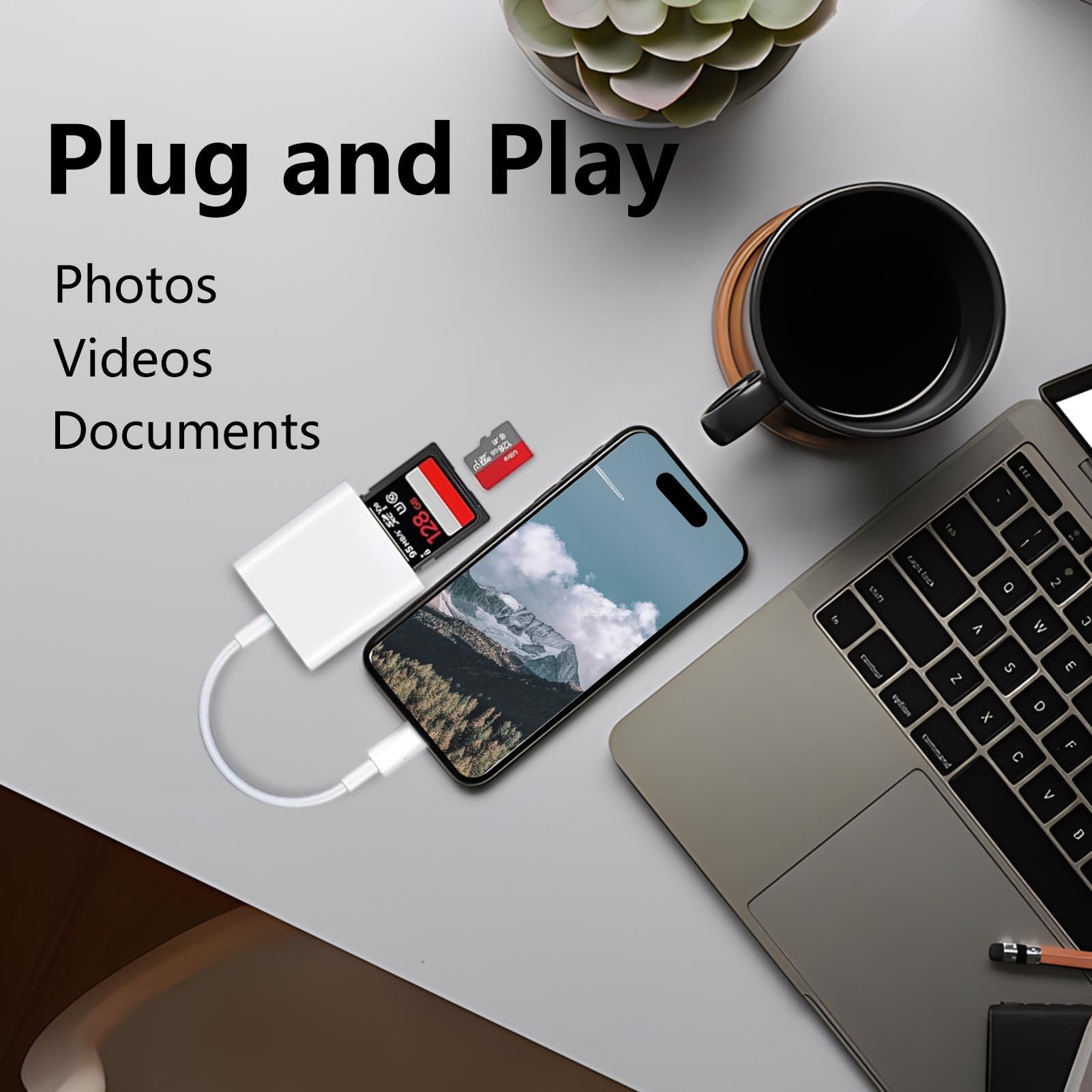Czytnik kart USB C SD do iPhone'a 15/16/MacBooka/Maca, adapter karty pamięci typu C, czytnik USB-C Micro SD obsługuje adapter kart pamięci SD i MicroSD, przeglądarka kamer Trail Plug and Play dla