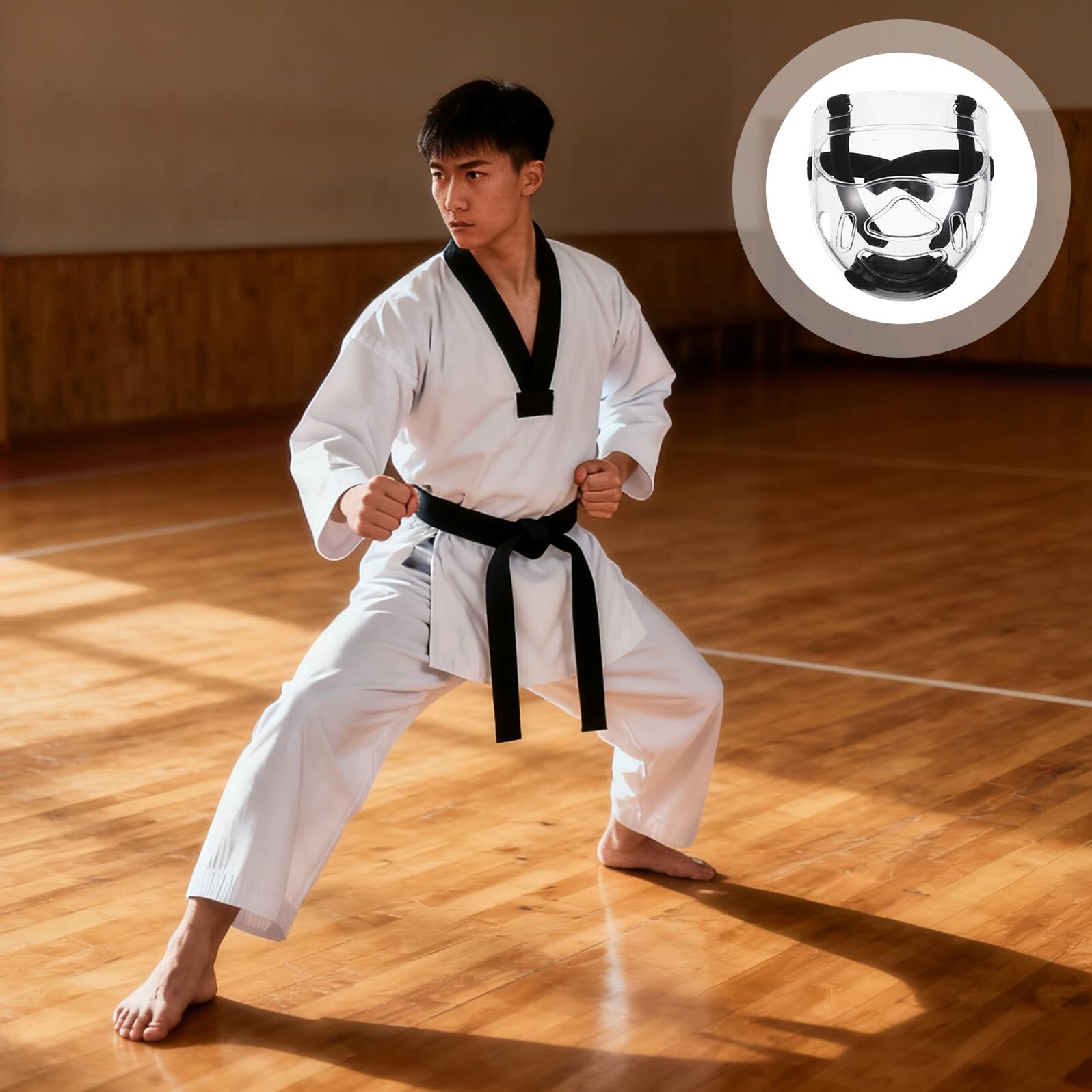 Cabilock Maschera Protettiva Viso Taekwondo 2 Pezzi Protezione Staccabile Casco Protettivo Completo Leggero e Trasparente per Allenamento Karate Kickboxing e Wrestling Adulti e Giovani