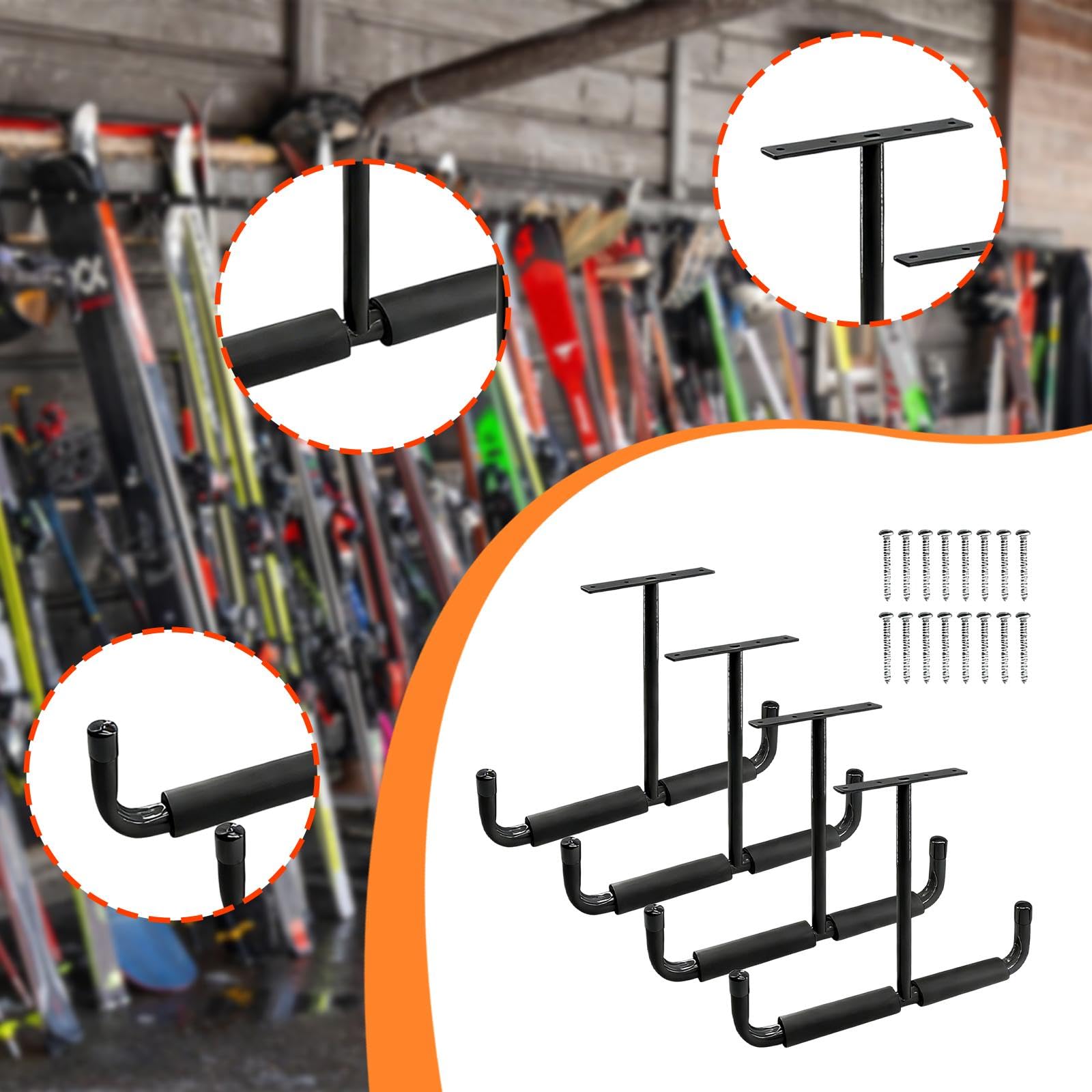 predolo 4x Gancio per garage sospeso Gancio per appendere al soffitto multiuso per in legno, Nero