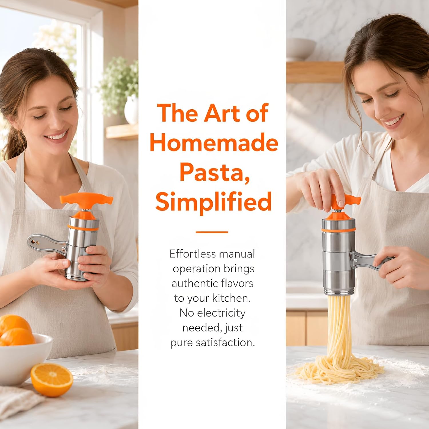 Manual Pasta Maker, Stainless Steel PP Orange, 7 Attachments image 5