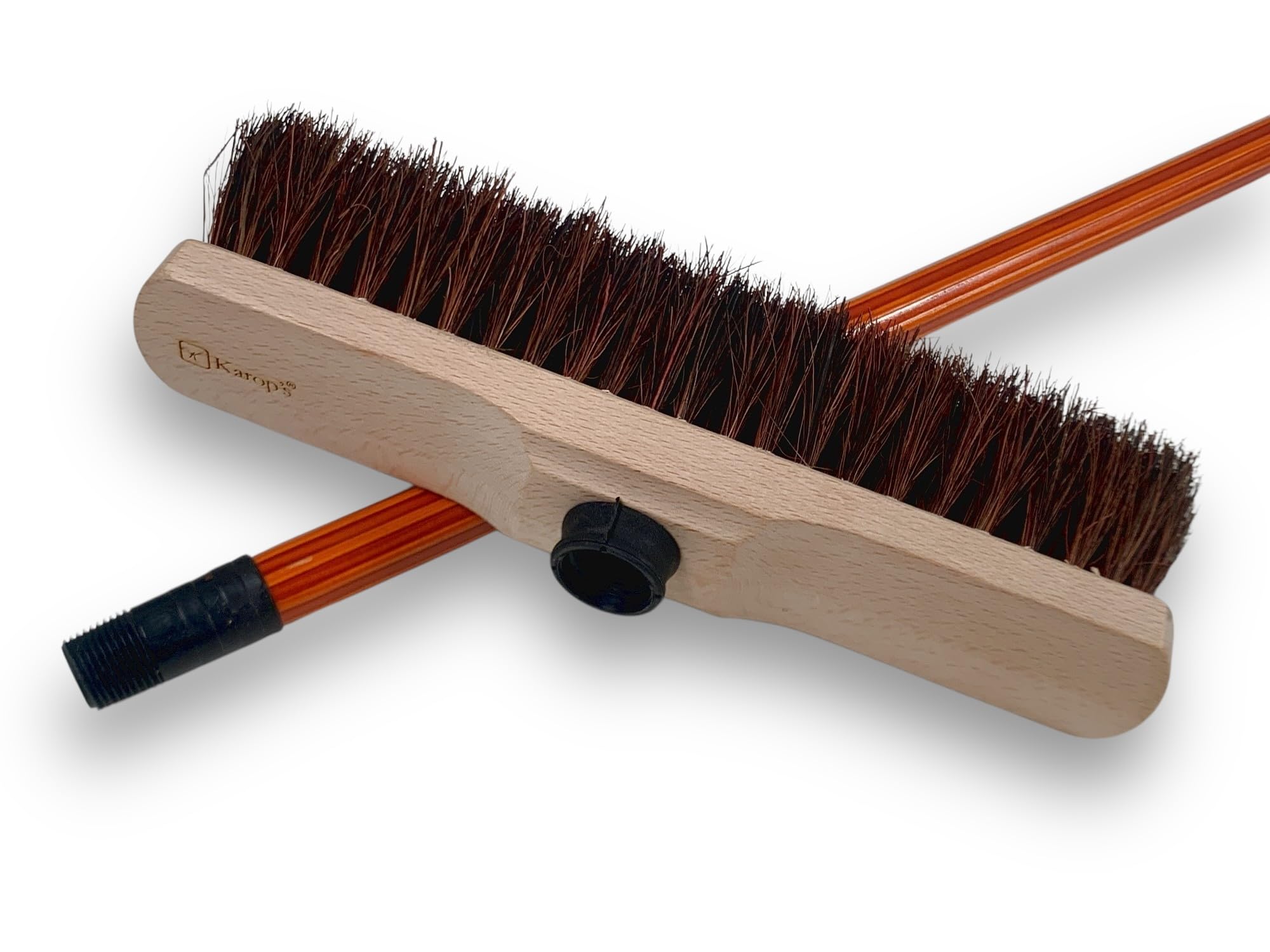 KAROP'S Balai de Cour Traditionnel 70 mm Bois Vernis Fibre mélange bassine Arenga Manche Bois Vernis Teinte Cannelle 30 cm
