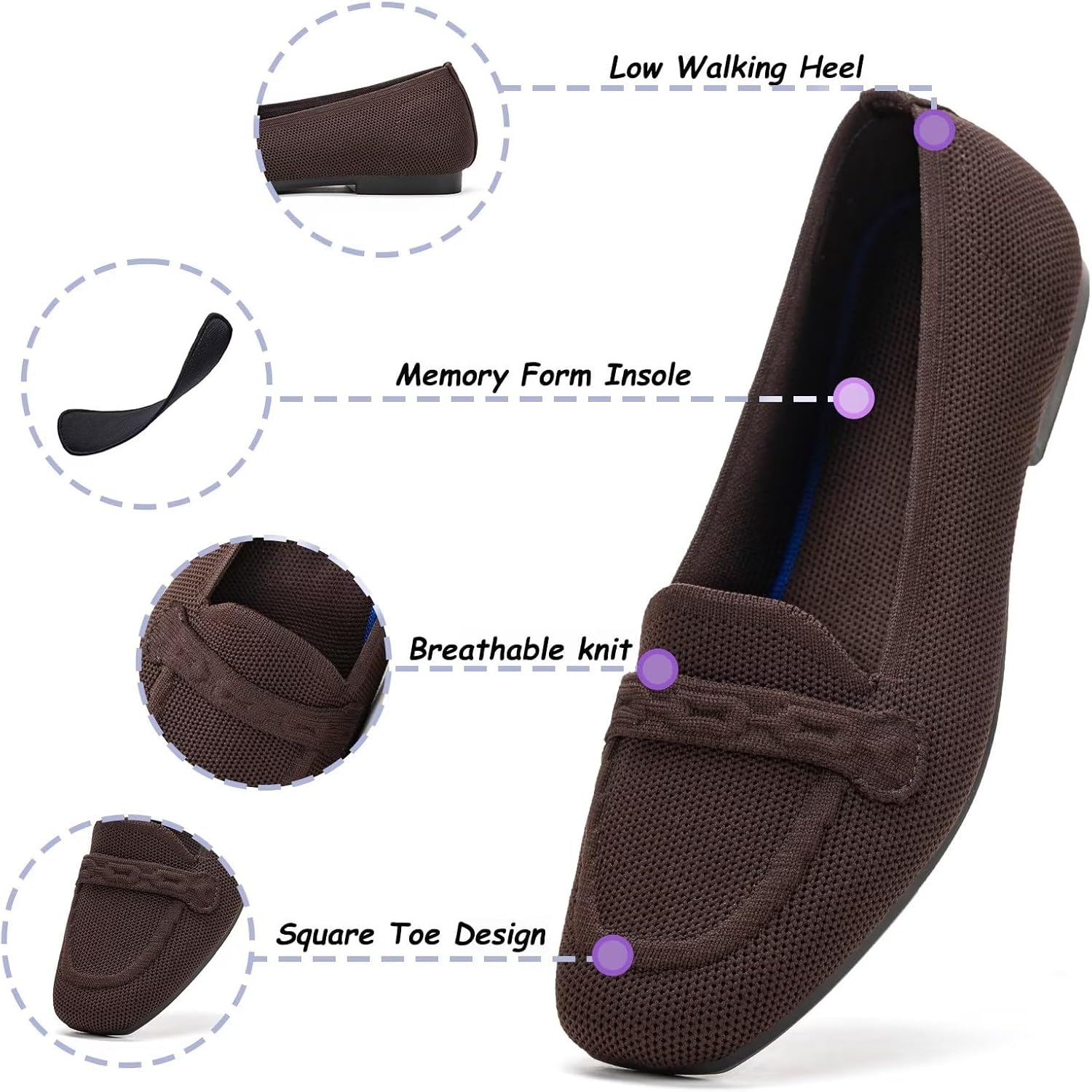 Frank Mully Women's Loafer Flats Square Toe Comfortable Office Work Shoes, Cute Penny Loafer Slip On Walking Driving Shoes - Image 7