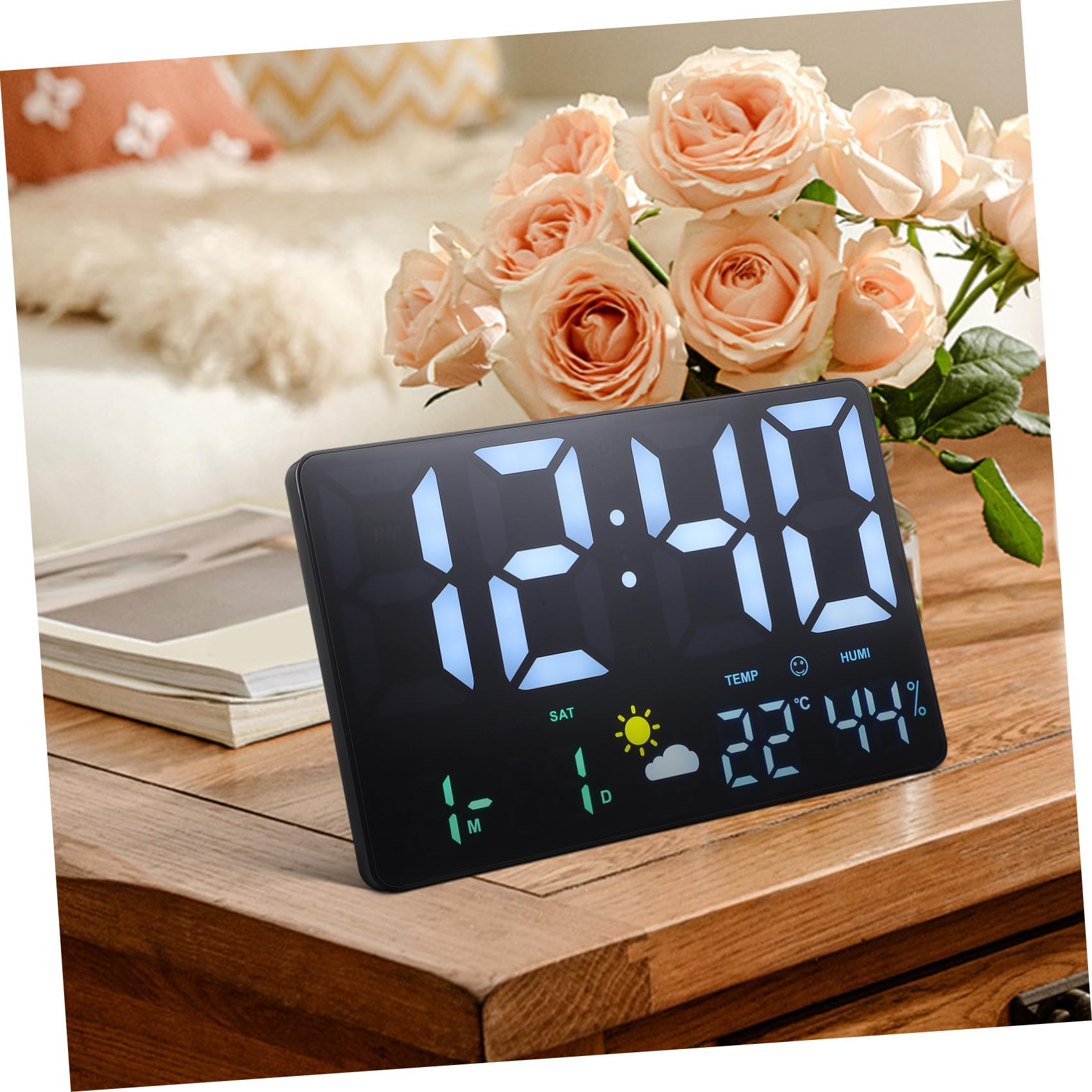 PRETYZOOM Reloj de Pared Digital LED Grande Temperatura y Humedad