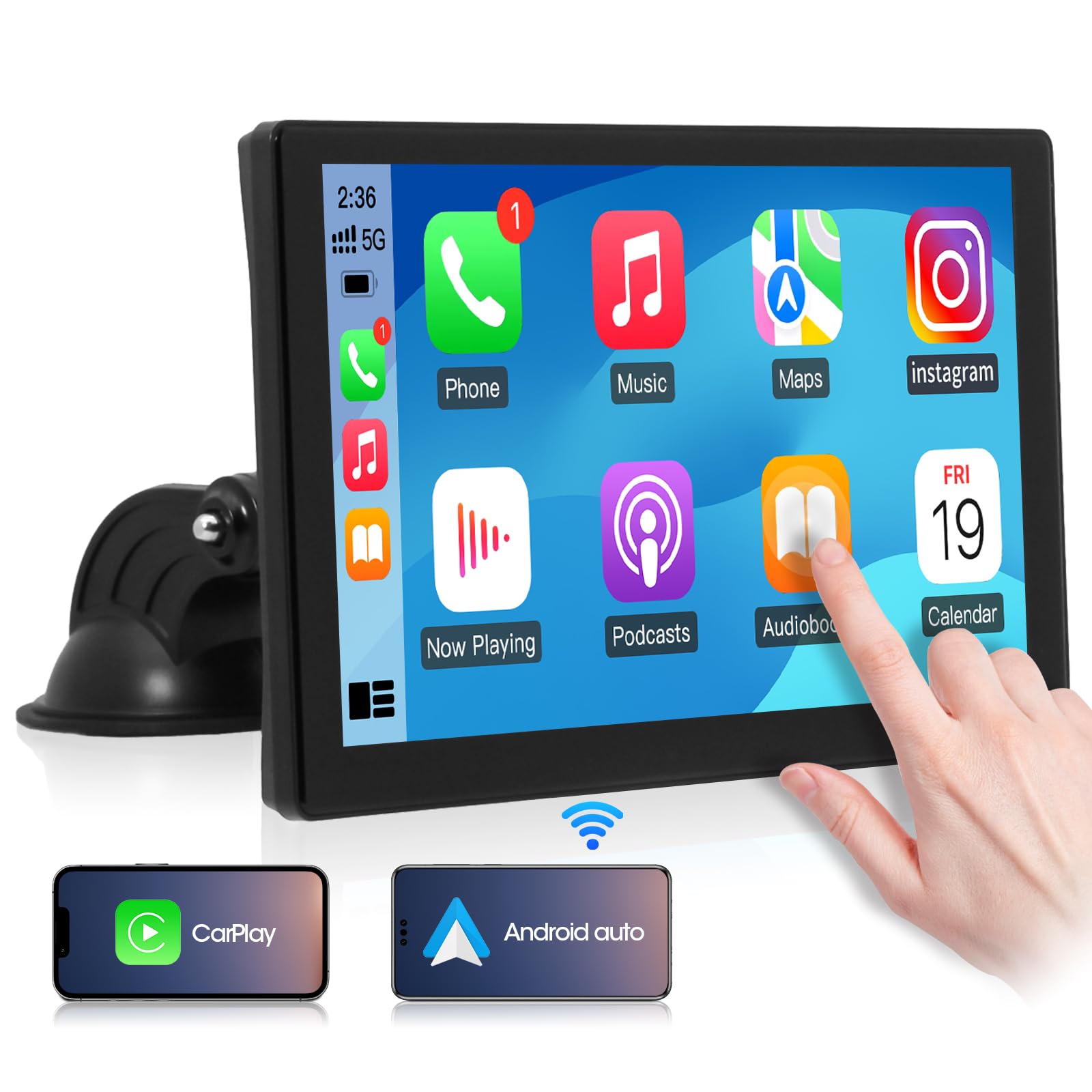 Car Screen Wireless Apple CarPlay - Portable Android Auto Car Stereo - 9 Inch IPS Display Bluetooth AirPlay Navigation