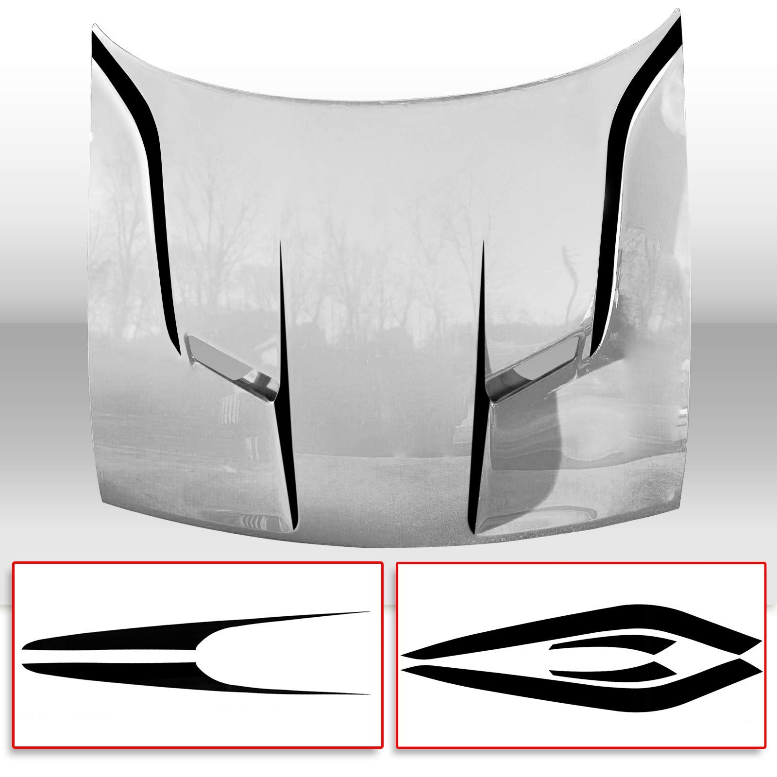 Front Inner Outer Cowl Hood Spears Vinyl Graphic Decal Overlay Wrap Compatible with and Fits Challenger 2015 2016 2017 2018 - Matte Black