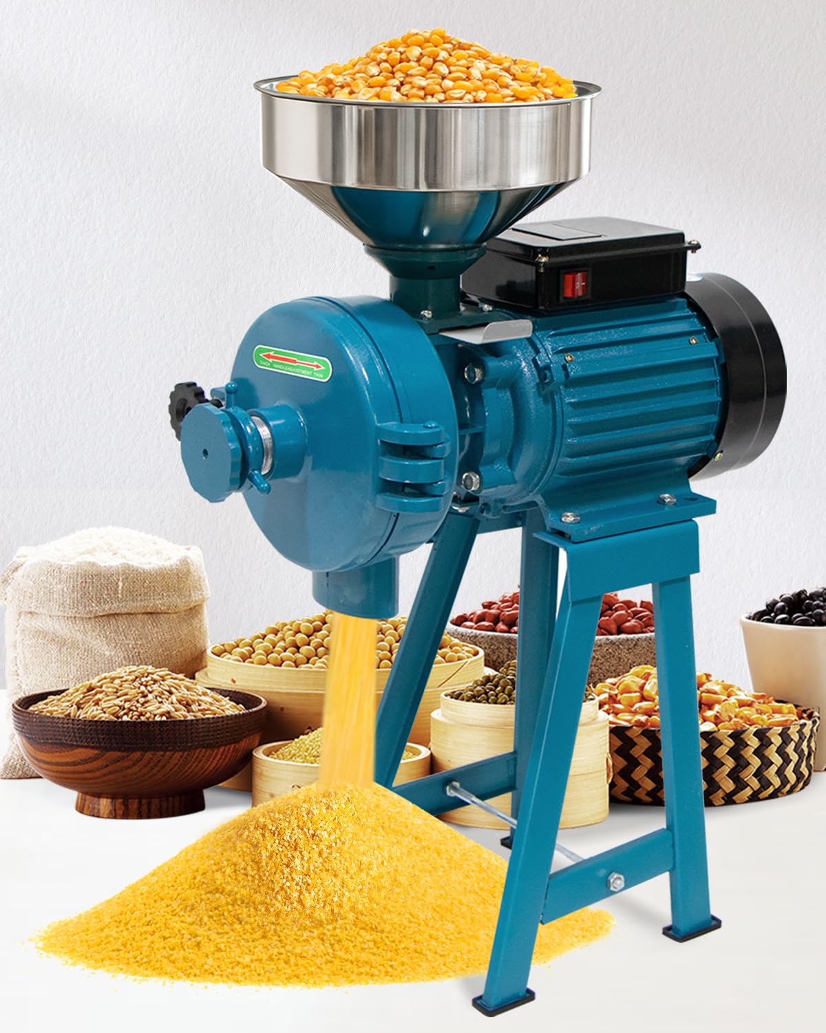 NAIZEA Electric Grain Mill Grinder, 3000W Wet & Dry Corn Mill Grinders,Commercial Flour Mill Machine with Funnel, Feed Grinders for Corn, Wheat, Rice, Coffee, Cereals(Wet Dry Grinder)