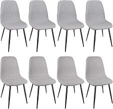 LEWE Set of 8 Dining Chairs, Kitchen Chairs with Linen Fabric and Black Metal Legs, Bedroom Chair, Padded Chair, Living Room Chair, Modern Dining Chairs