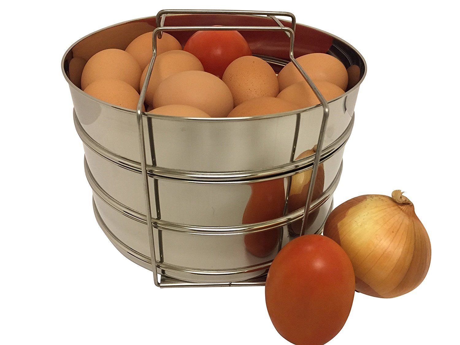 10 Quarts STEAMER INSERT Pan for IP ELECRIC PRESSURE COOKER or REGULAR PRESSURE COOKER ACCESSORIES With 3 insert pans & Vent Holes to Equalize Steam - Cook Vegetables, Meat, Fish, Rice