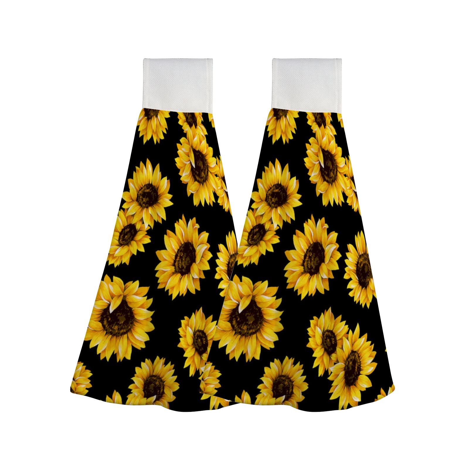 BVOGOSHanging Tie Towels, Hand Towels Set of 2 for Bathroom Kitchen Soft Washcloth Dry Loop Dish Towel, Sunflower