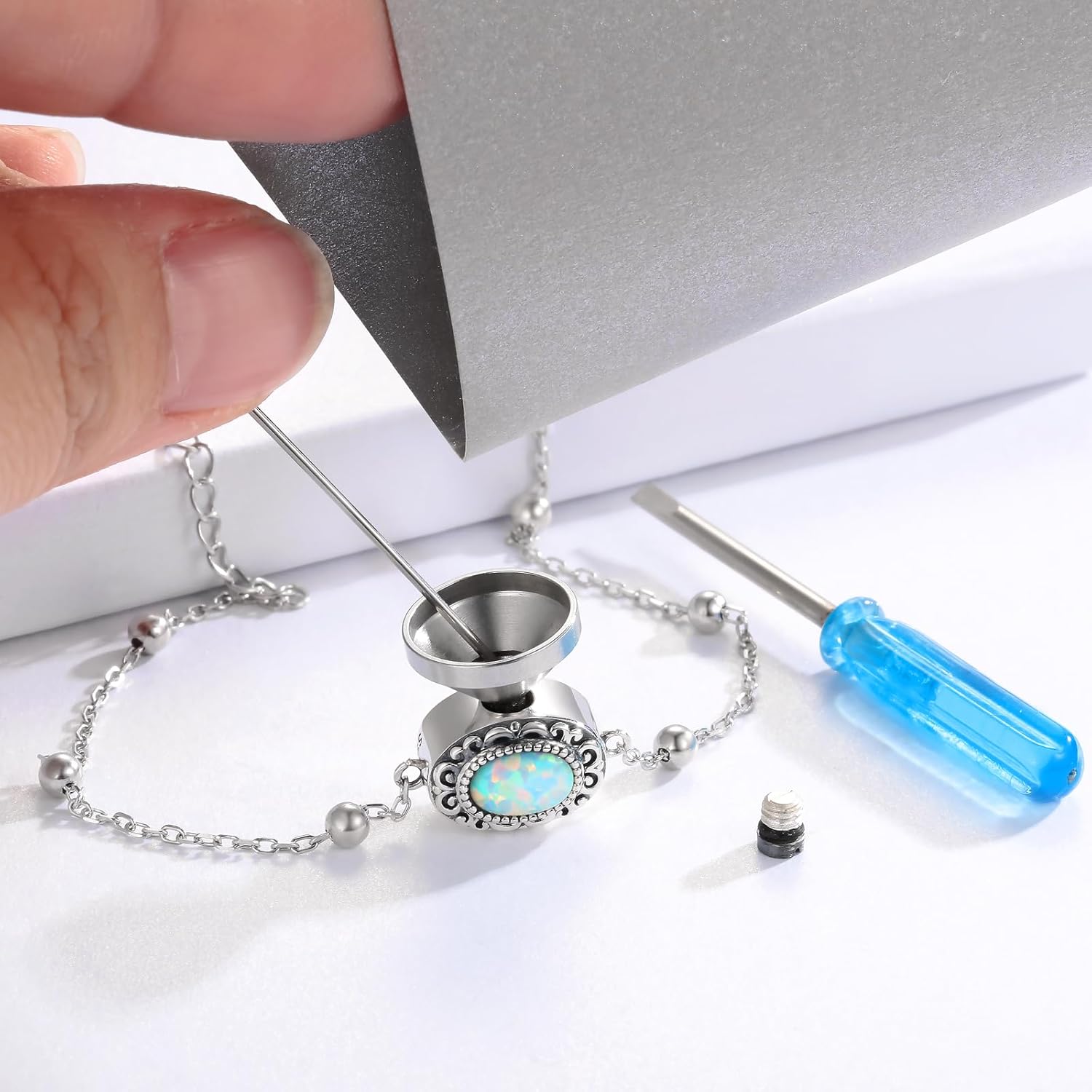 MANBU Sterling Silver Cremation Bracelet for Ashes: Oval Urn Ash Bracelet Memorial Jewelry Bereavement Keepsake Gifts for Loss of a Loved One - Image 3