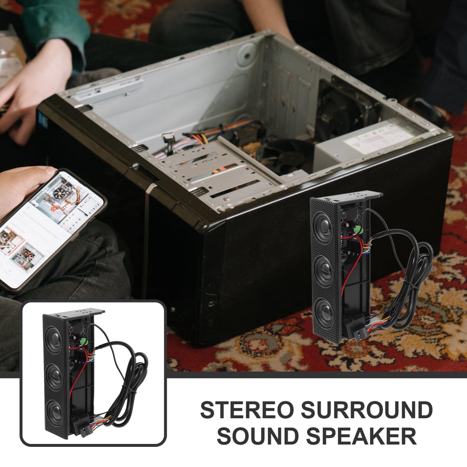 Happyyami Altoparlante Stereo Surround per Pc Nero, Altoparlante Frontale per Case Computer Suono Immersivo e Slot unità Ottica, Accessorio Audio per Appassionati di Musica e Gaming