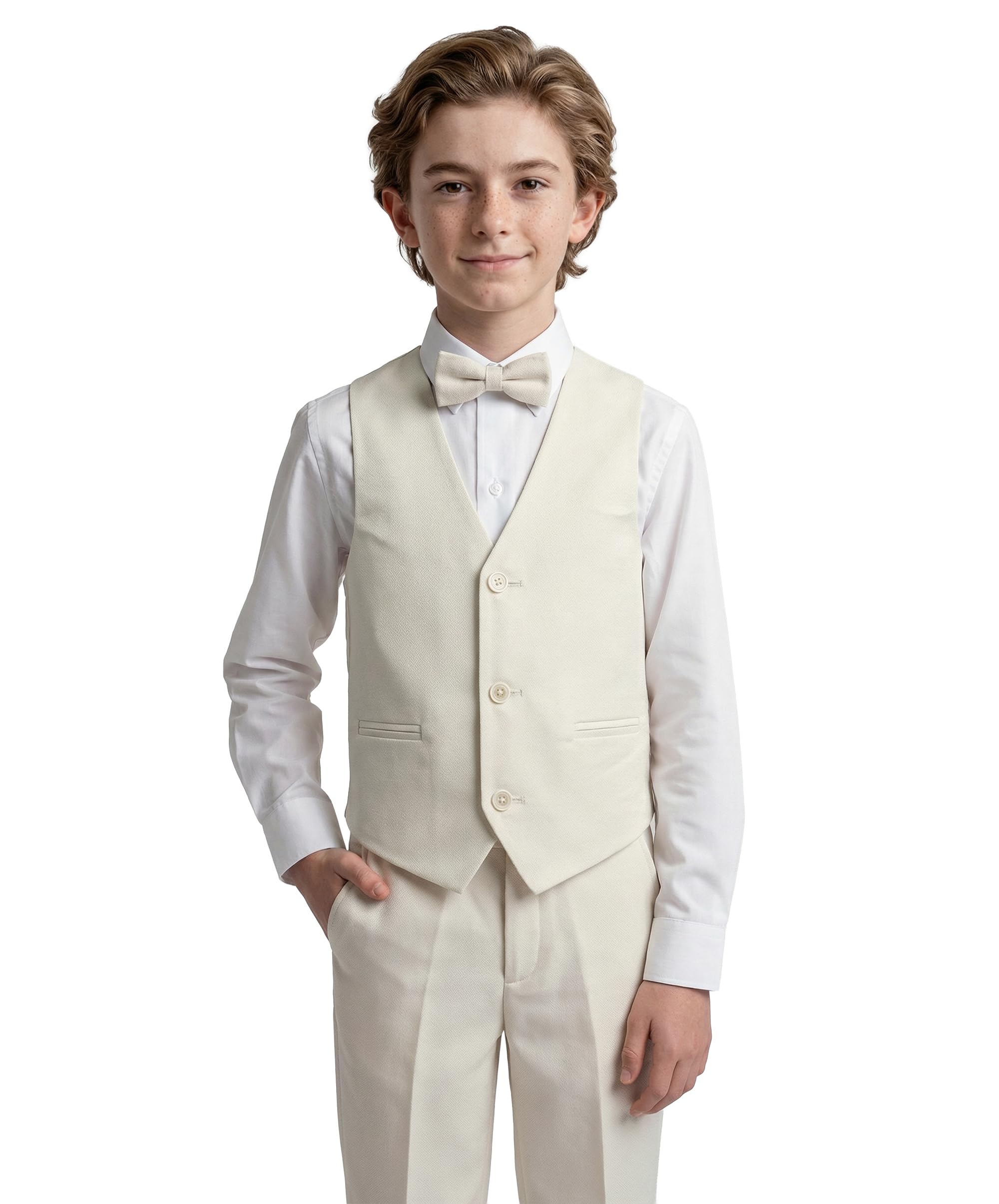 SIRRI Traje otomano Marfil para niño, Conjunto de 6 Piezas con Cuello mandarín para comunión y Boda, Tamaño 5 Años EU
