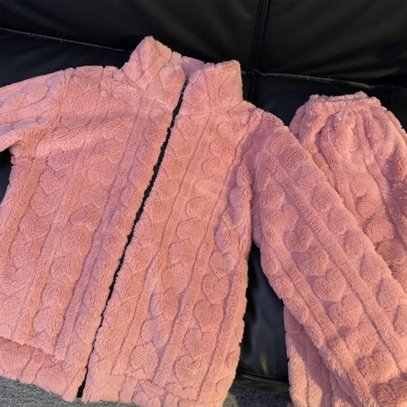 Damen Pyjama Set Aus Korallenrotem Fleece, Dicker, Warmer, Weicher Stehkragen, Nachtwäsche, Bequemer Baumwoll Hausbekleidung
