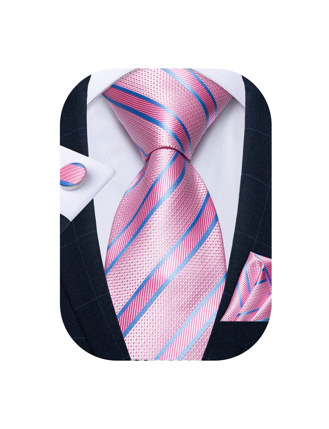 DiBanGu Striped Ties for Men Silk Woven Plaid Necktie | Classic Stripe Pattern,Soft Silk,Wear-resistant,Pocket Square and Cufflinks,Great Gift for Birthday,Business,Meeting