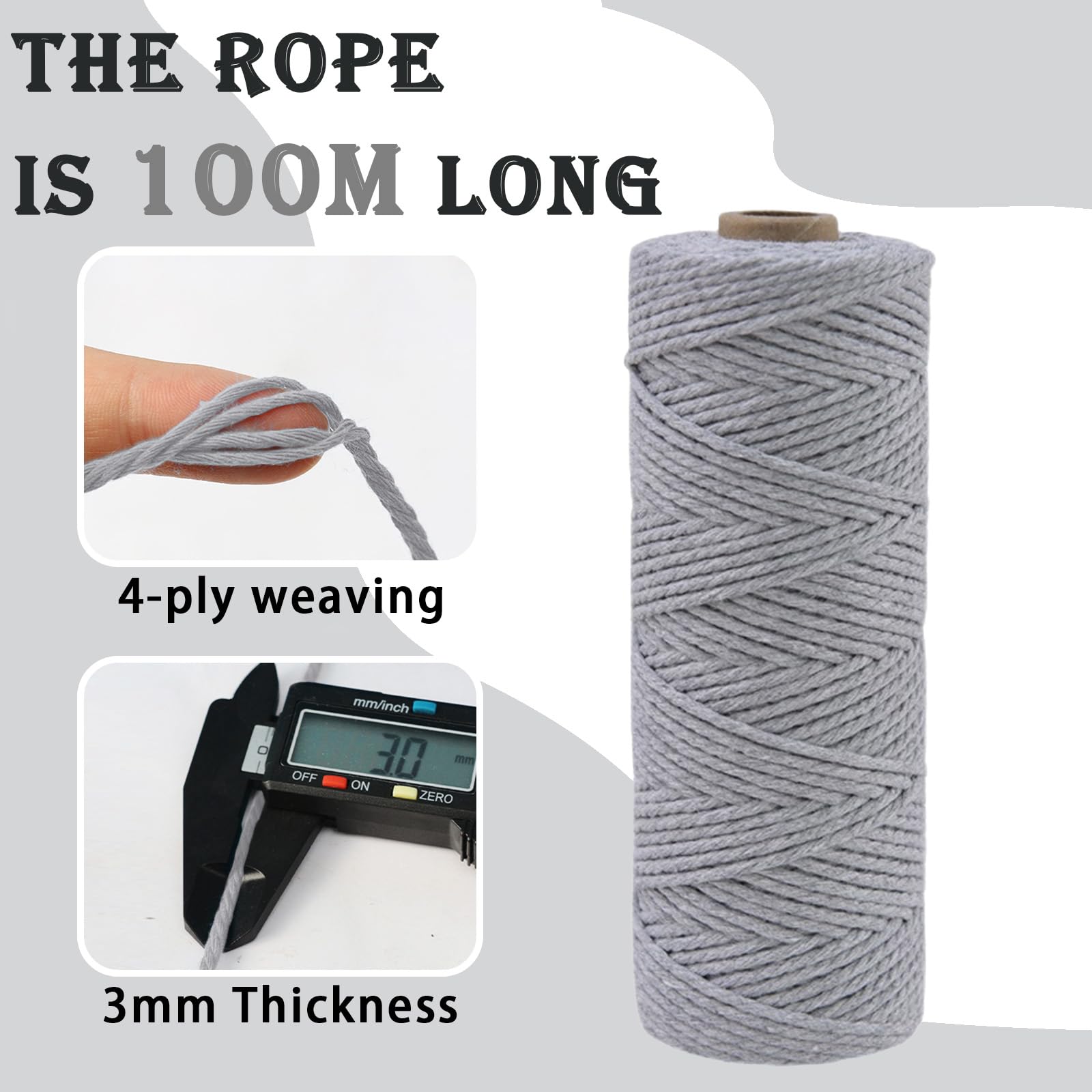 MOMAHUA 3MM Macrame Cord Rope 100m Gray Chemical Free Rope for DIY Crafts,Home Decor and Gift Wrapping,Christmas Wedding Decors - Image 2