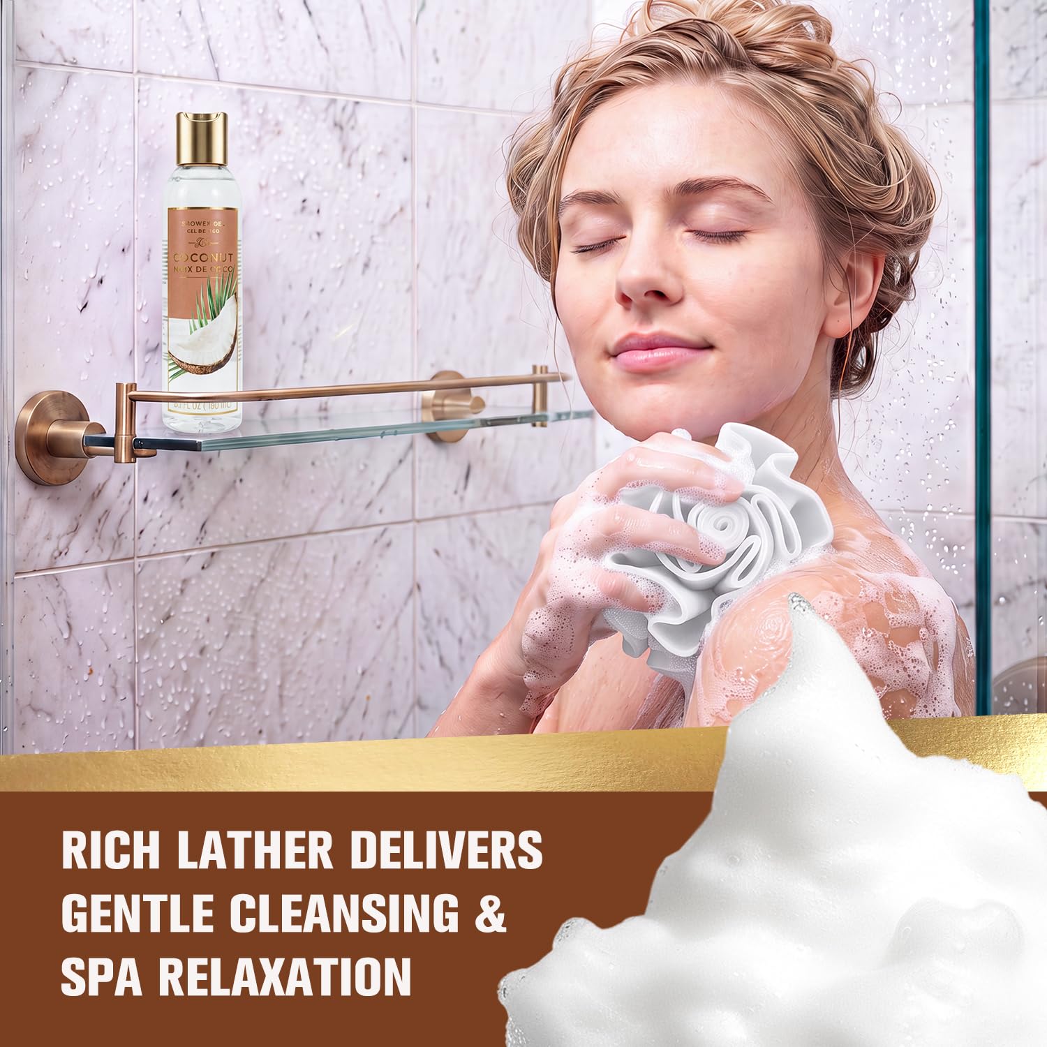 SPA LUXETIQUE Zestaw upominkowy do kąpieli dla kobiet – zestaw do pielęgnacji kokosowy worki filcowe z 6-częściowym rozmiarem podróżnym, żel pod prysznic, balsam do ciała, płyn do kąpieli, krem do rąk