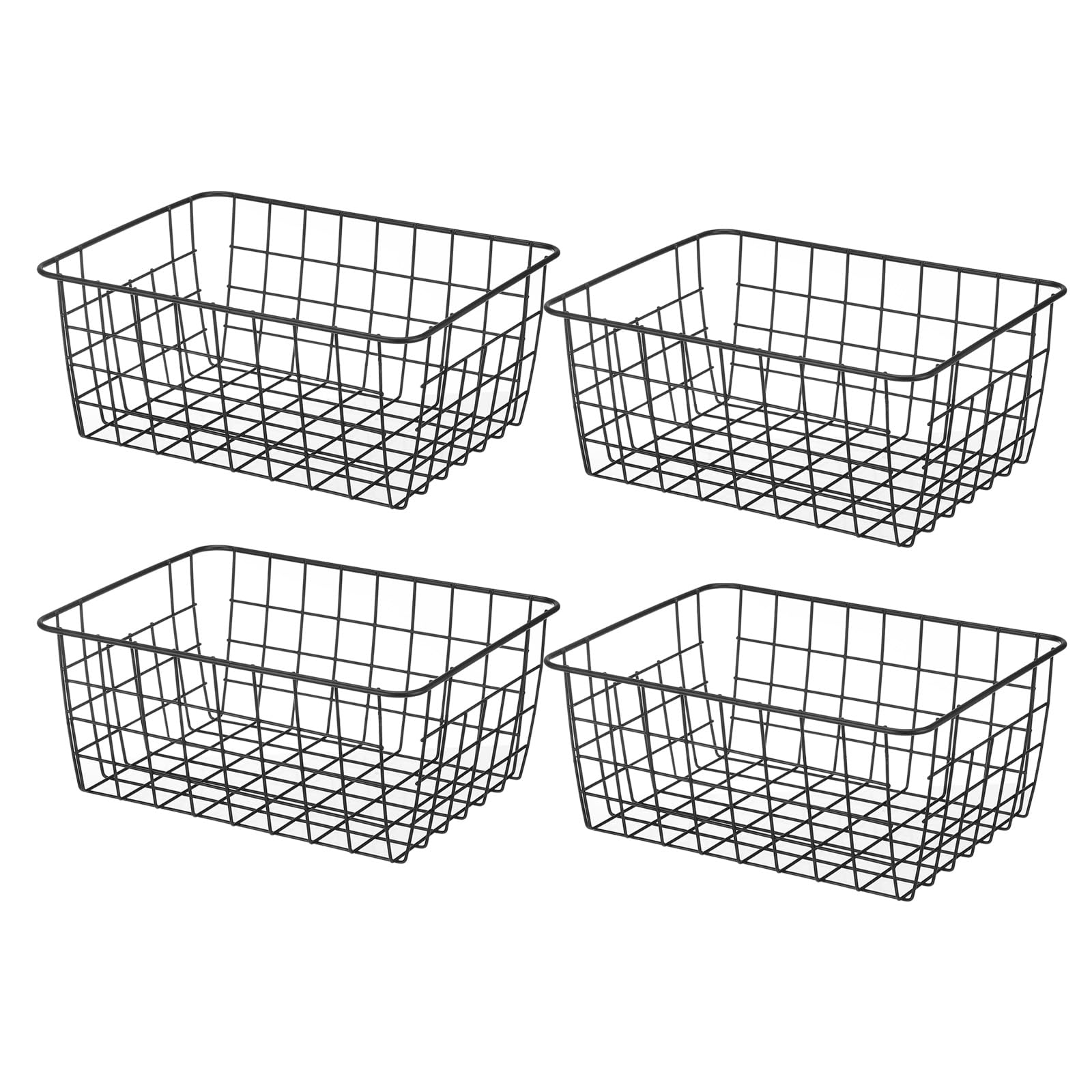 PATIKIL Cesta de alambre de cocina, paquete de 4 unidades de 11 pulgadas de largo y 9 pulgadas de ancho, organizador de almacenamiento de metal con asas para armarios, dormitorios, color negro