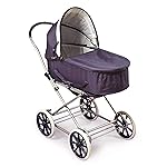 Badger Basket English Style Doll Stroller - Adjustable Canopy Classic Doll Pram - Fits 18 to 22-Inch Dolls - Durable Pretend Play Toy with Smooth Wheels for Kids - Navy