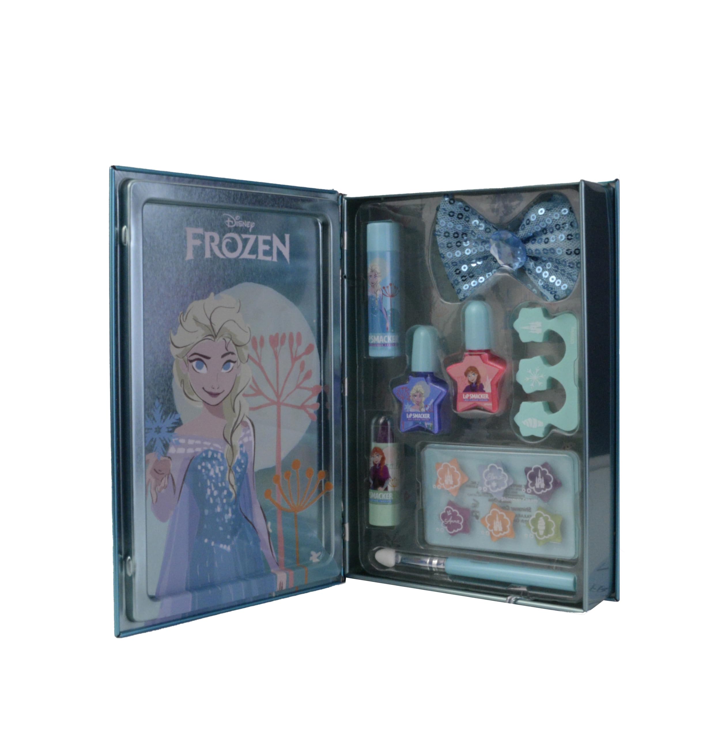 Lip Smacker Frozen Beauty Book Tin, Set de Maquillaje Frozen para Niñas con Bálsamo de Labios, Sombras de Ojos, Esmaltes de Uñas y Accesorios para el Cabello Incluidos