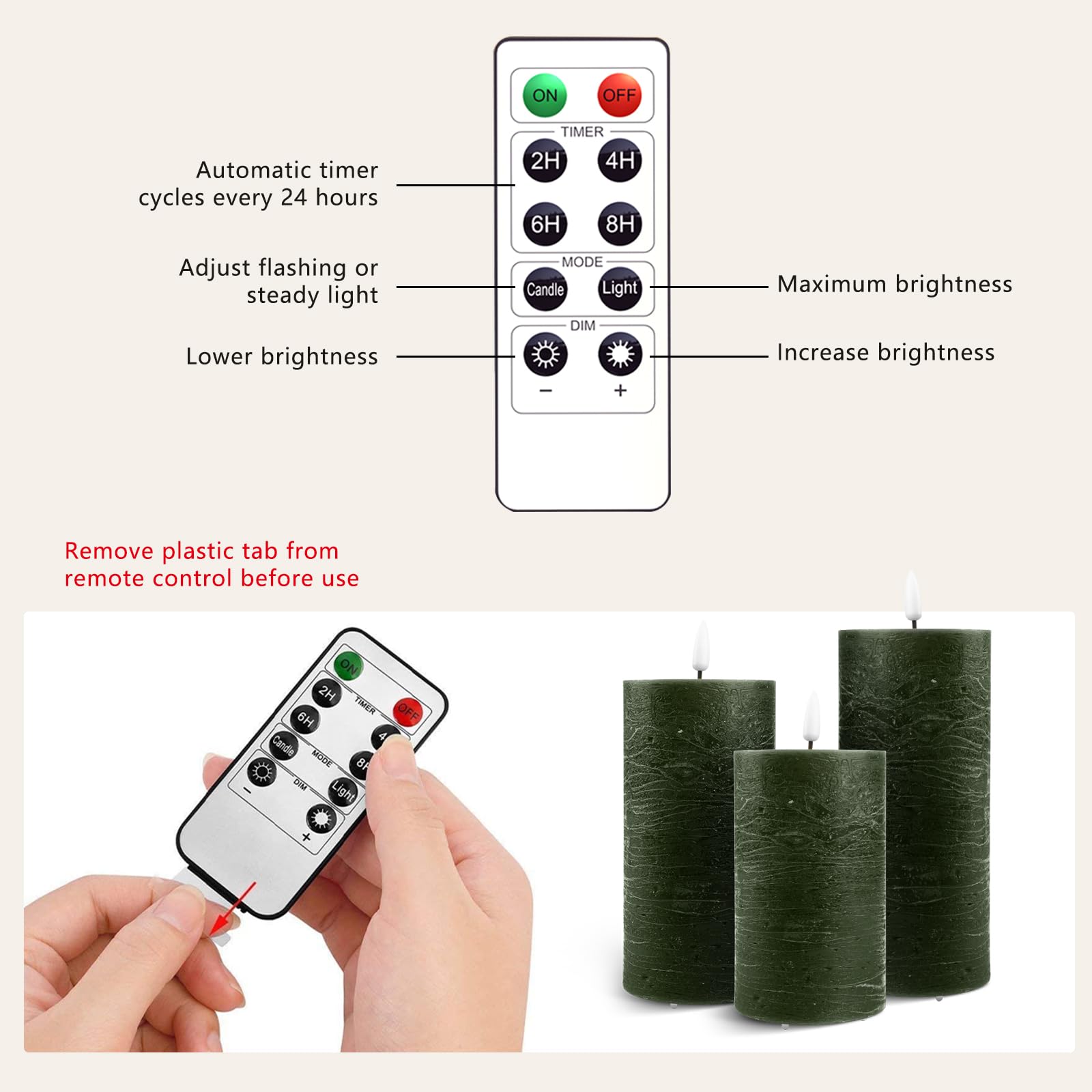 AnnSpa LED Candles 3 Set USB Rechargeable with Remote and Timers, Electric Candle, Led Candle with Remote Control - Image 4