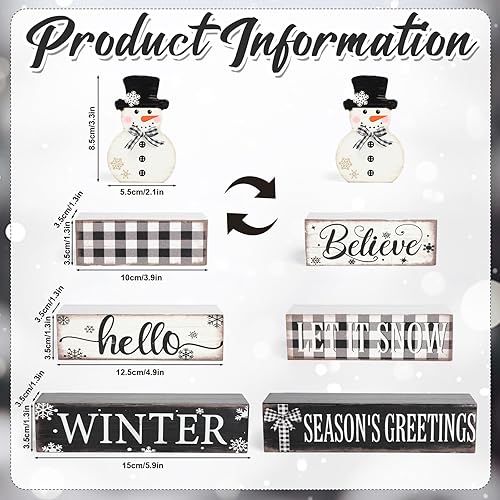 Miniatura 3 de 4 piezas de decoración de Navidad para interiores de madera con muñeco de nieve para decoración de mesa de centros de mesa de Navidad Feliz Navidad,