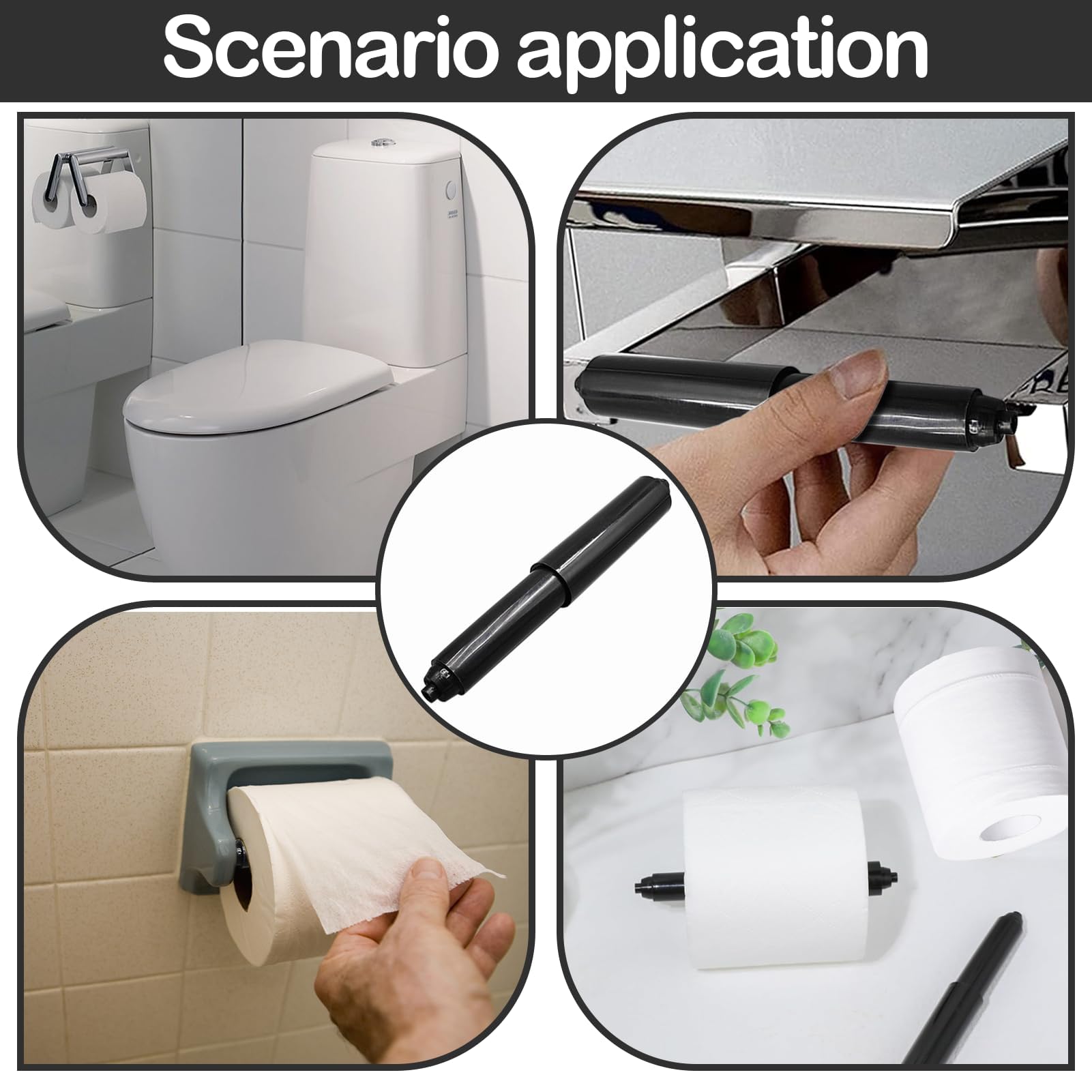 2 Inserti Porta Rotolo Carta Igienica A Molla – In Plastica Nera, Regolabili Per Larghezza 10,7-16 Cm, Per Bagno, Facili Da Installare