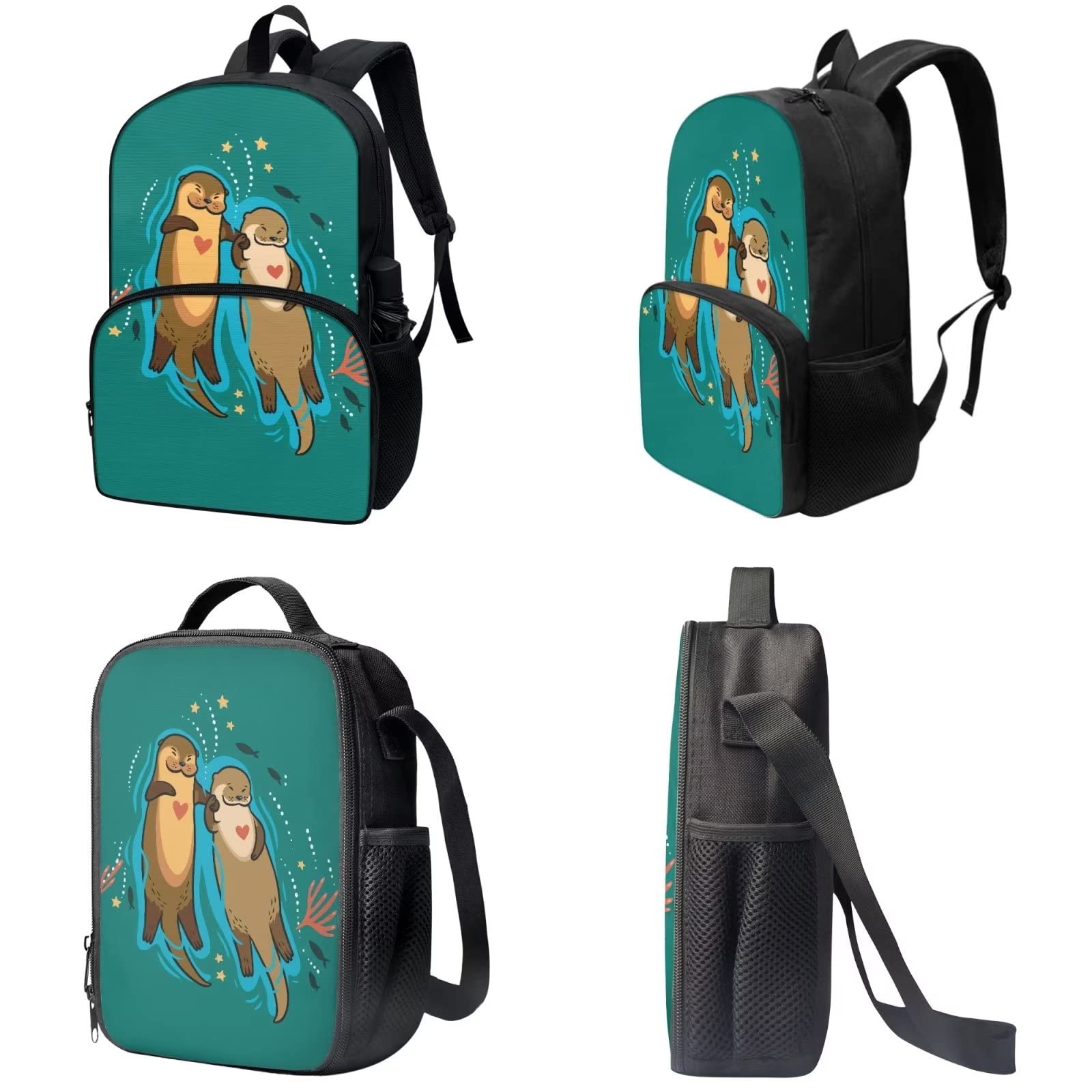Poceacles Schultasche und Lunchbox-Set für Teenager, Jungen, Grundschule, Büchertasche, Federmäppchen für Grundschulkinder, Otter, Einheitsgröße