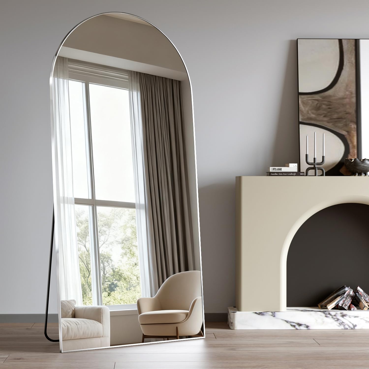Elemango 180x80cm Arched Floor Mirror Full Length Full Body Wall Mirror with Aluminum Frame, Arched-Top Full Dressing Mirrors Standing Hanging or Leaning, for Bedroom Living Room, Silver