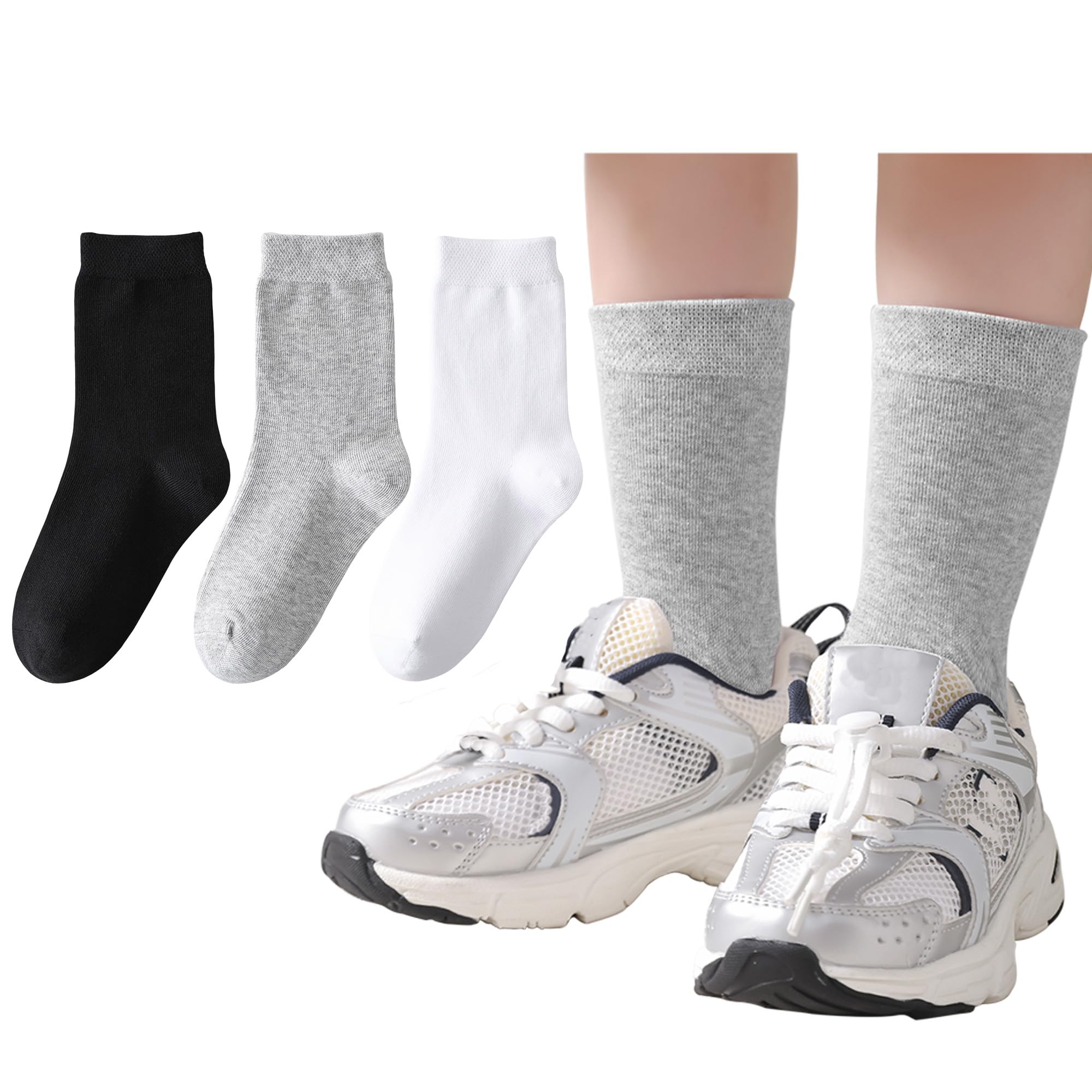 3 Pairs Boys Dress Socks Kids Girls Black Crew Uniform Sock for Toddler