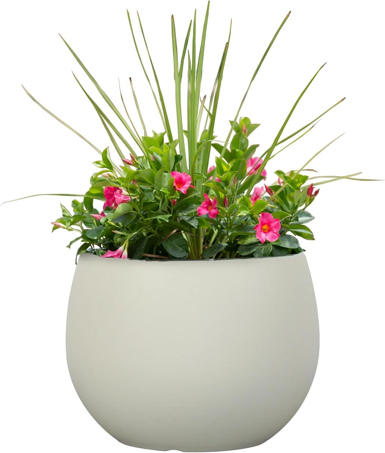 Large Round Resin Planter 16" x 16" x 12", Vanilla Dream Cream Flower Pot, Heavy Duty Indoor Outdoor Plant Container for Patio Garden Living Room, Modern Decorative