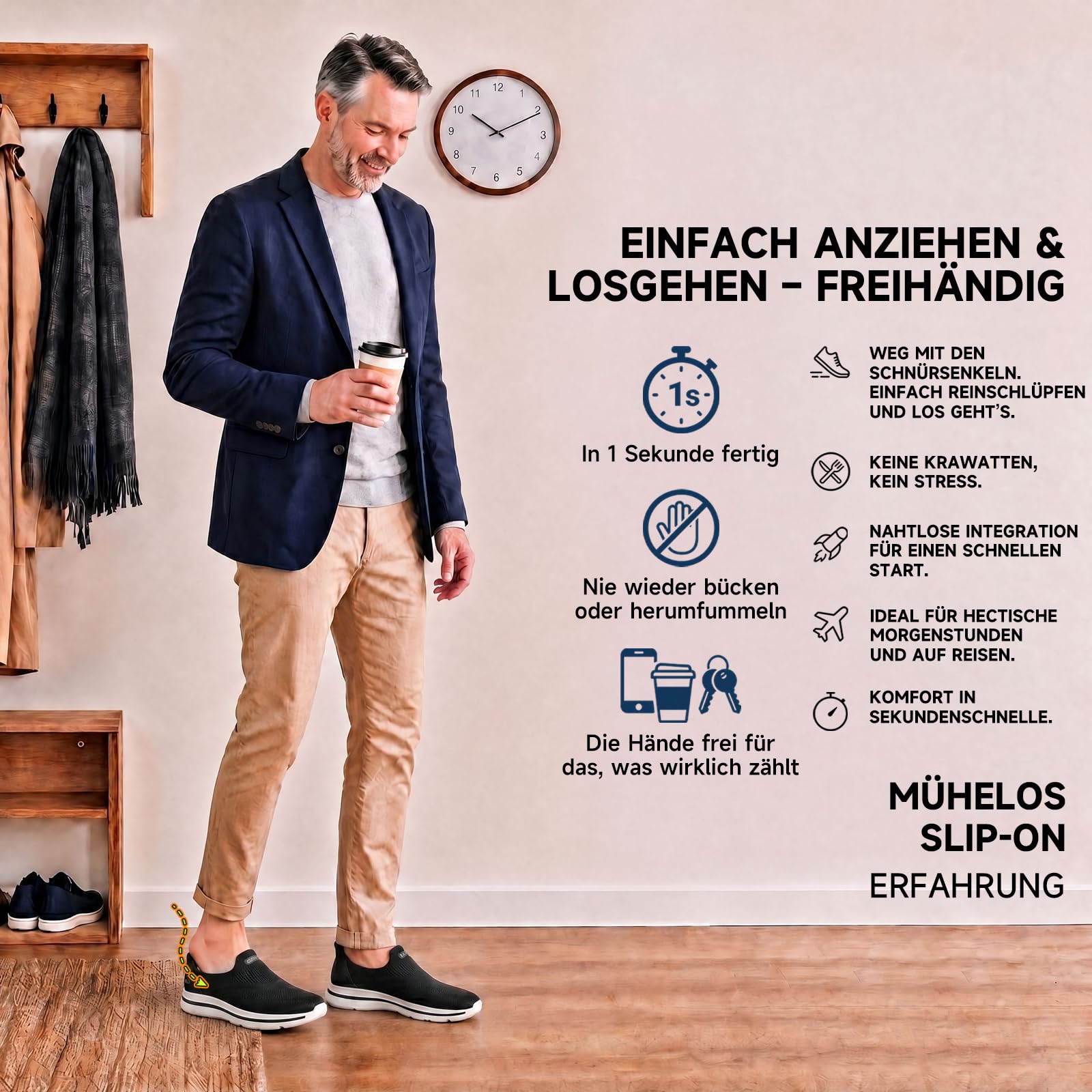ODCKOI Slip On Sneakers, męskie, bez sznurowadeł, buty outdoorowe, buty do biegania, lekkie, oddychające, bez użycia rąk, do biegania po ulicy
