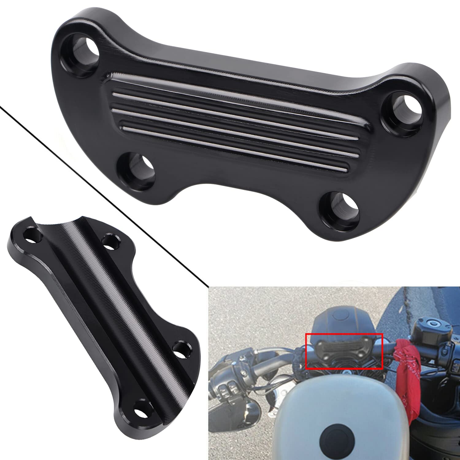Nero Motociclo Morsetto superiore manubrio Morsetto riser manubrio da 1 pollice per Harley Street Glide Road King Softail, Dyna e Sportster