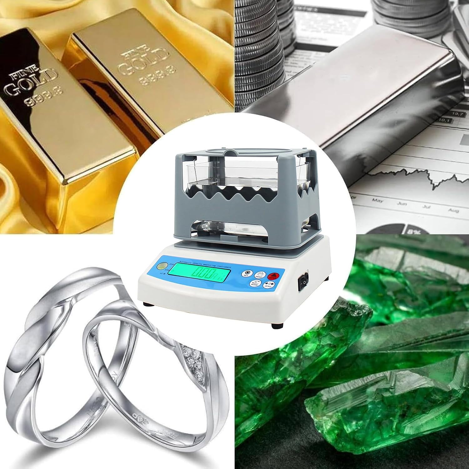 Gold Purity Testing Machine, Digital Electronic Gold Purity Tester Meter, 300g/600g/1200g Silver & Gold Analyzer Kit, for Platinum, Palladium, Refinery Precious Metal Tester MDJ-300A