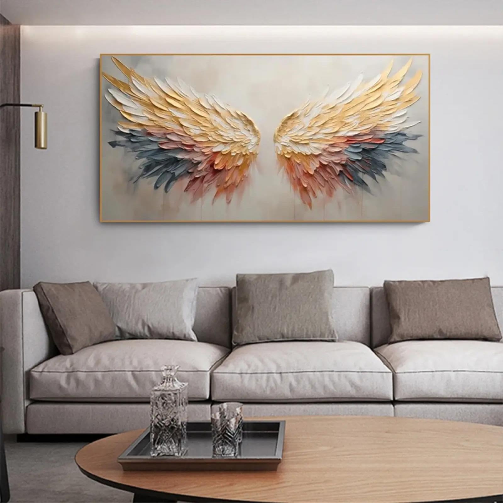 18meng Art Ölgemälde auf Leinwand 140x70 cm Abstraktes Bunte Engelsflügel Textur Wandkunst Bilder Modern Minimalistisch Aesthetic Wanddeko Wohnzimmer Schlafzimmer Wandbild mit Rahmen Aufhängefertig