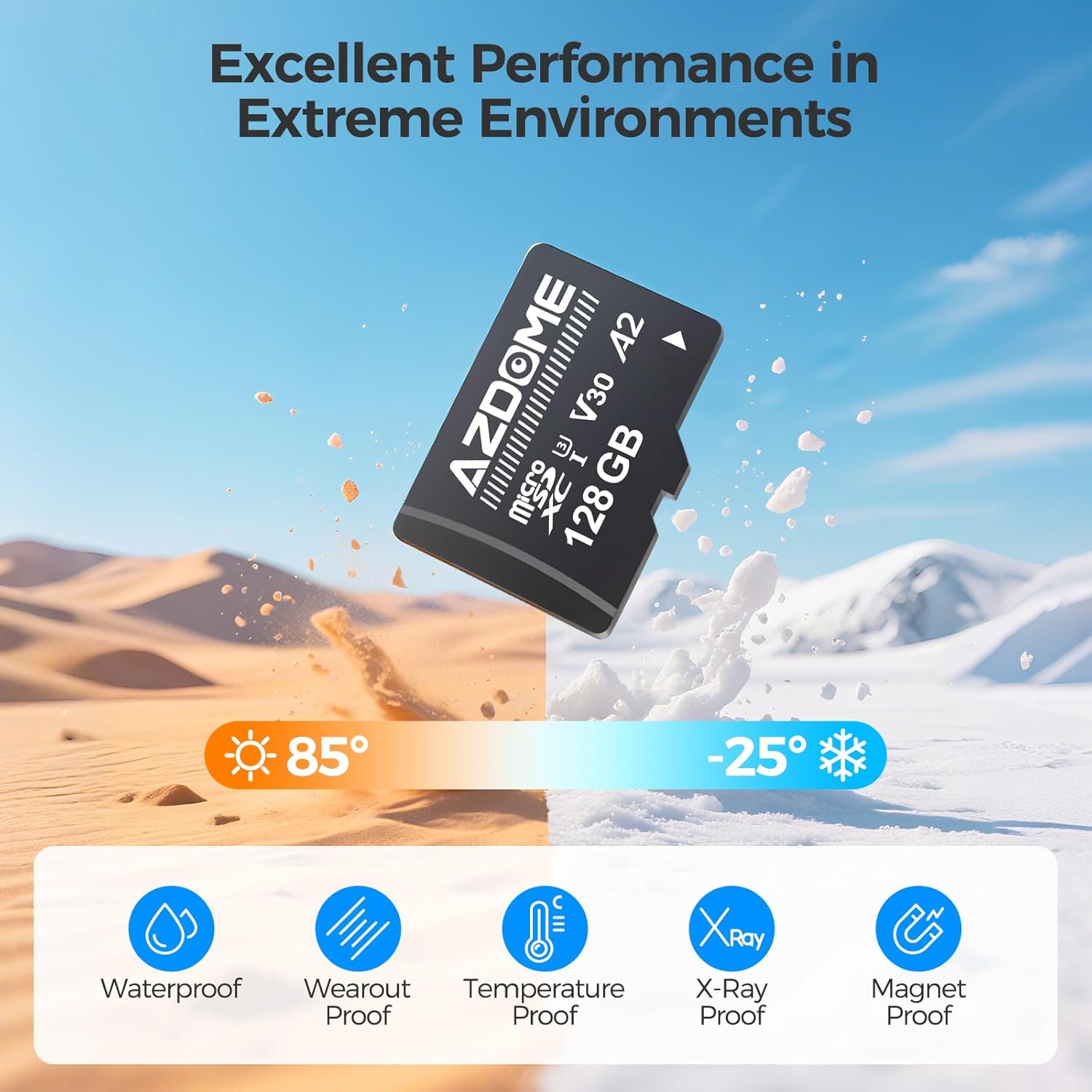 AZDOME 128GB Micro SD Card microSDXC Memory Card for AZDOME M550 GS63H Pro PG17-4K M550 Pro M200 M330 M300S M01 Dash Cam Full HD & 4K UHD, U3, A2, V30
