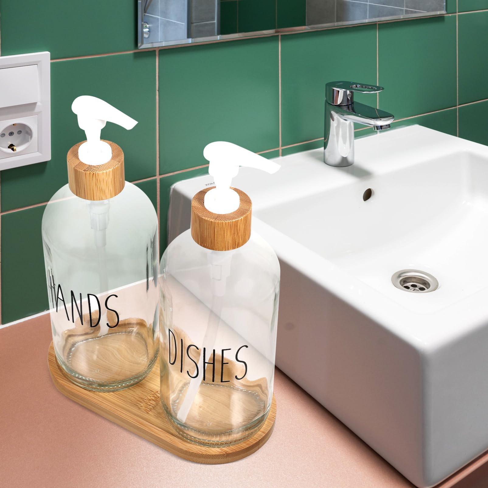 LABRIMP Dispenser di Liquido in Vetro da 500Ml con Pompa a Pressione, Design Semplice e Compatto, per Mani e Aromaterapia, per Decorazioni Hotel