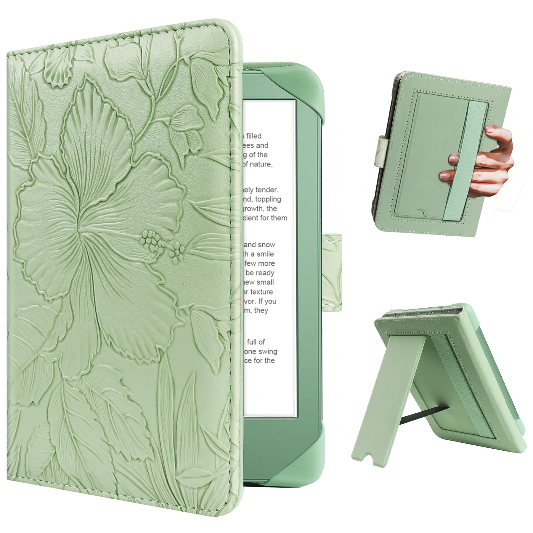 HoYiXi Universal Case for 6 inch eReader,Compatible with Kindle/Kobo Clara HD/Kobo Clara 2E/Paperwhite/Pocketbook/Tolino eReader,with HandStrap/Kickstand, Cover Case for 6'' eReaders,Green 6 inch ebook reader Green