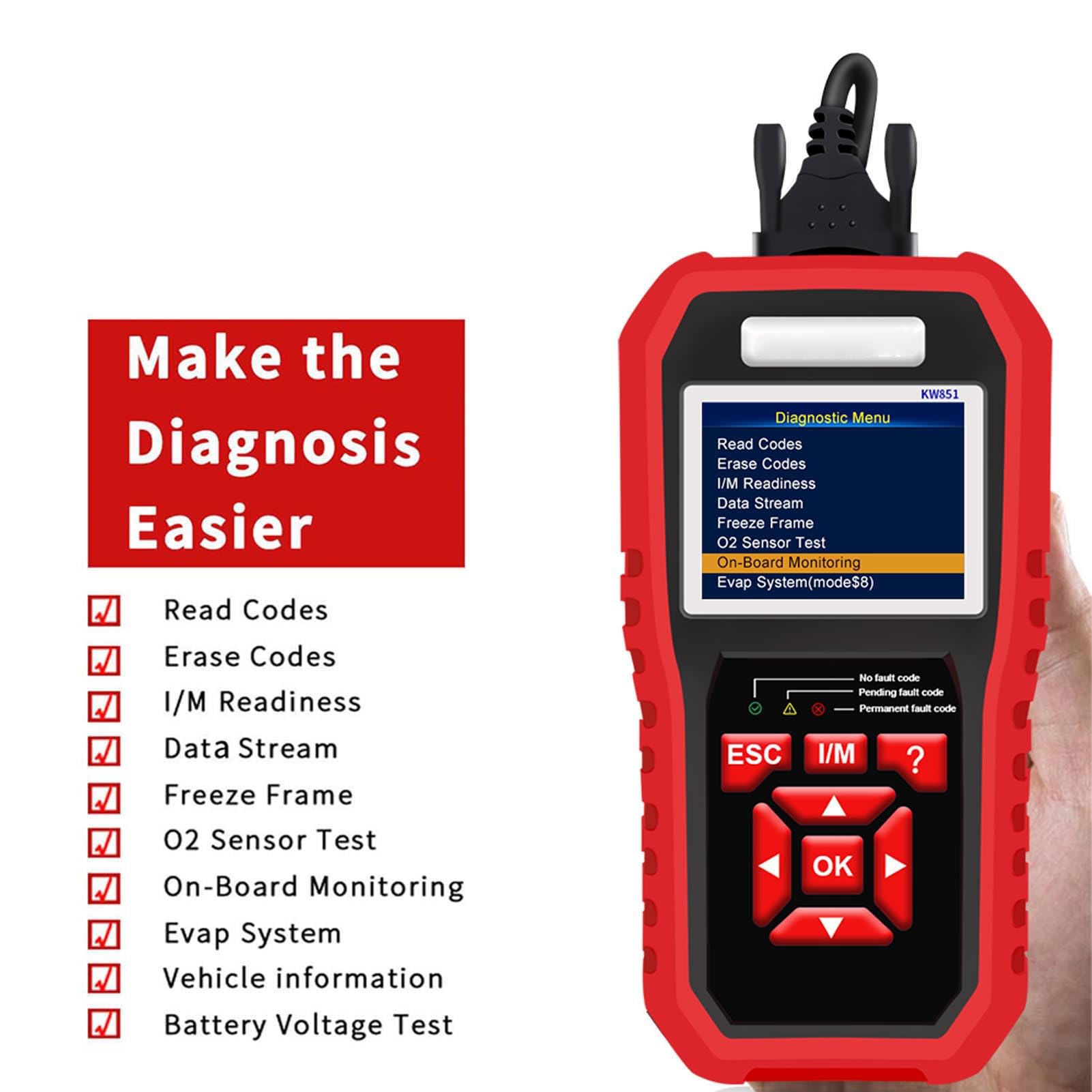 Luocute Auto-OBD-Scanner, Fehlercodeleser für Automotoren mit One-Click-I/M-Bereitschaftsprüfung, für Alle Fahrzeuge mit OBD2-Protokoll ab 1996, Win XP Bis 10